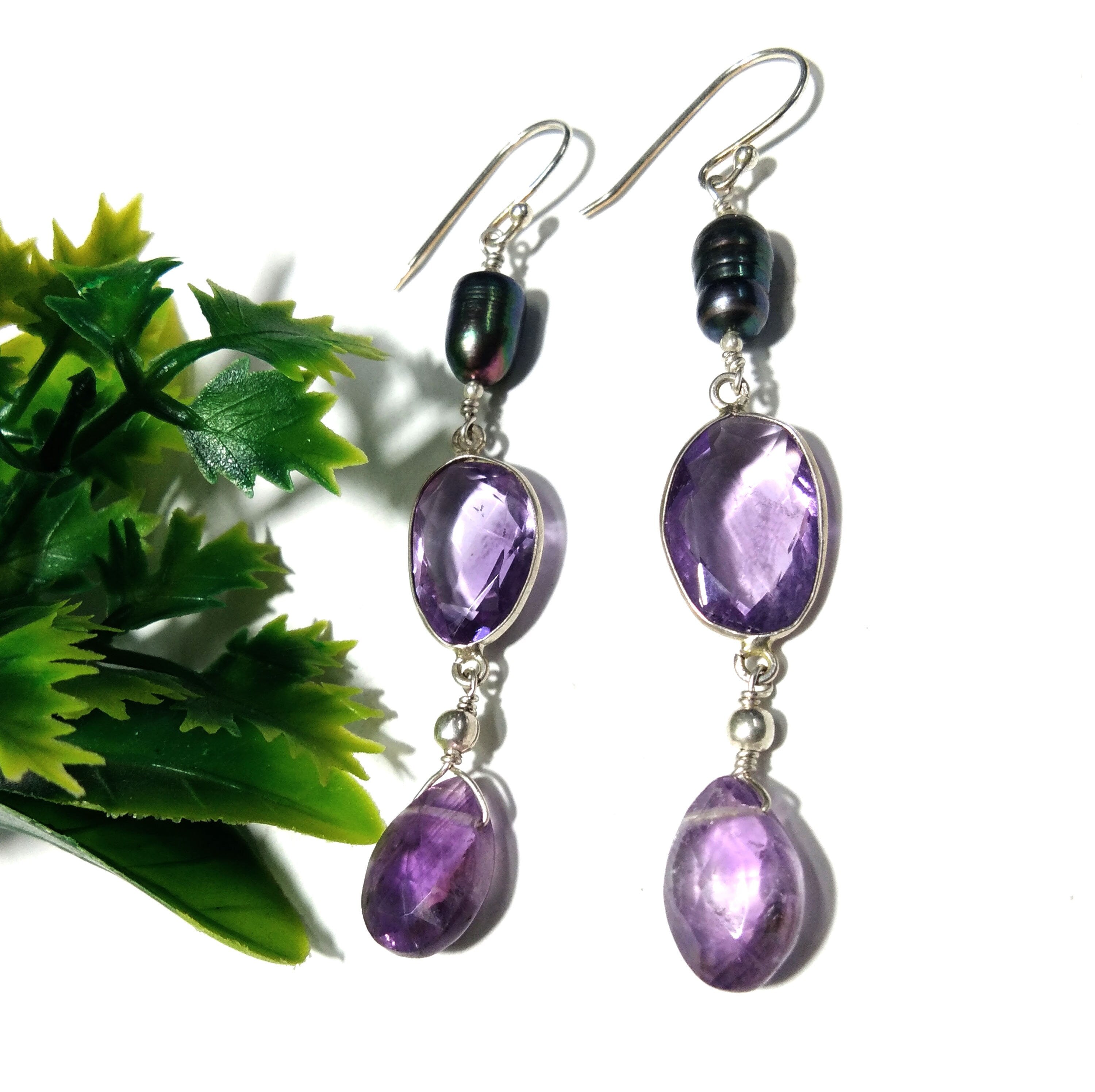 Natural Purple Amethyst Earrings, 925 Solid Starling Silver Earring, Amethyst Stone Handmade Earring, Gift Women Bridesmaid Earring Stone