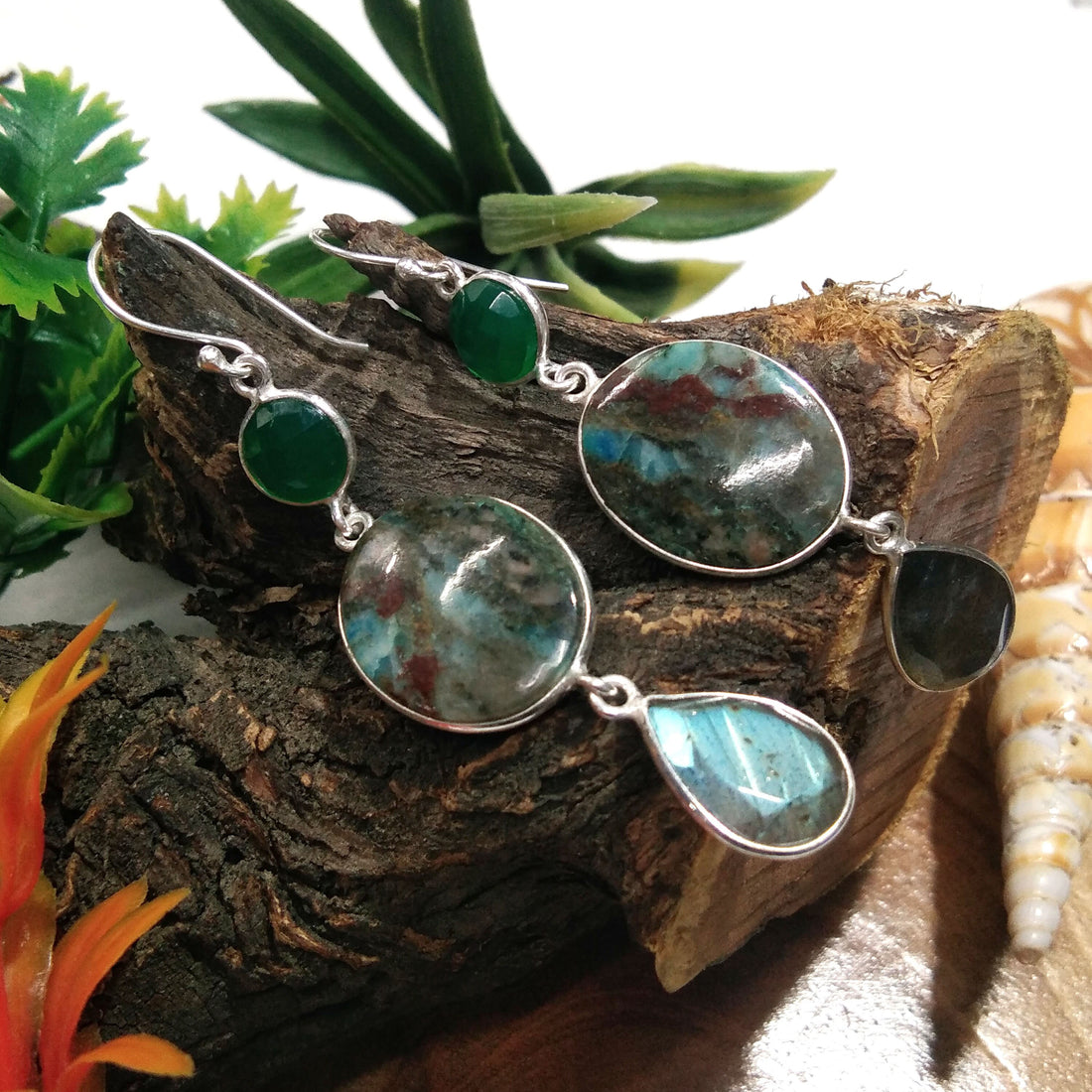 Natural Azurite,Labradorite Gemstone Earring, 925 Solid Starling Silver Earring, Handmade Silver Jewelry Blue Labradorite Stone Earring Gift