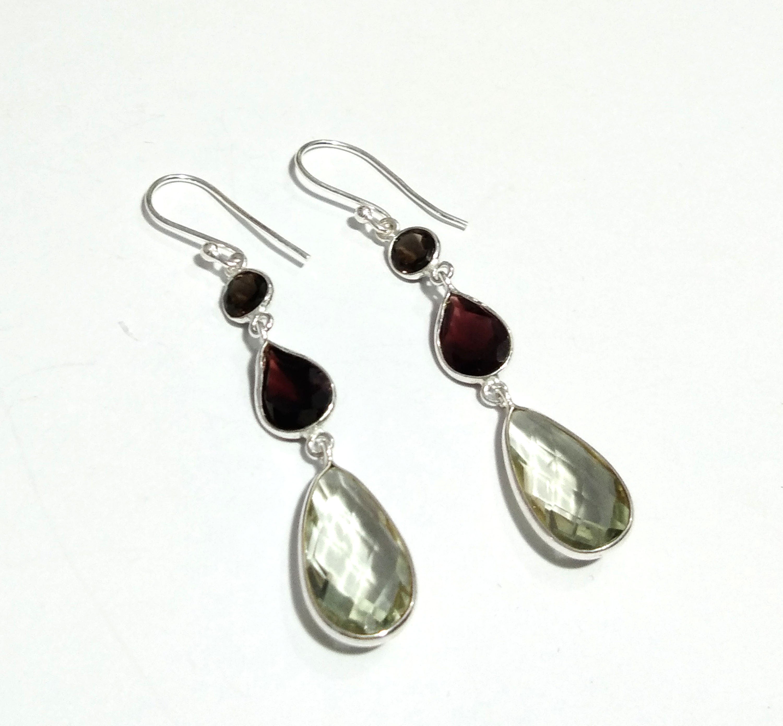 Natural Green Amethyst,Garnet Gemstone Drop Earring, 925 Starling Silver Earring, Stone Size 18x9 mm Gift Birthday Earring Jewelry