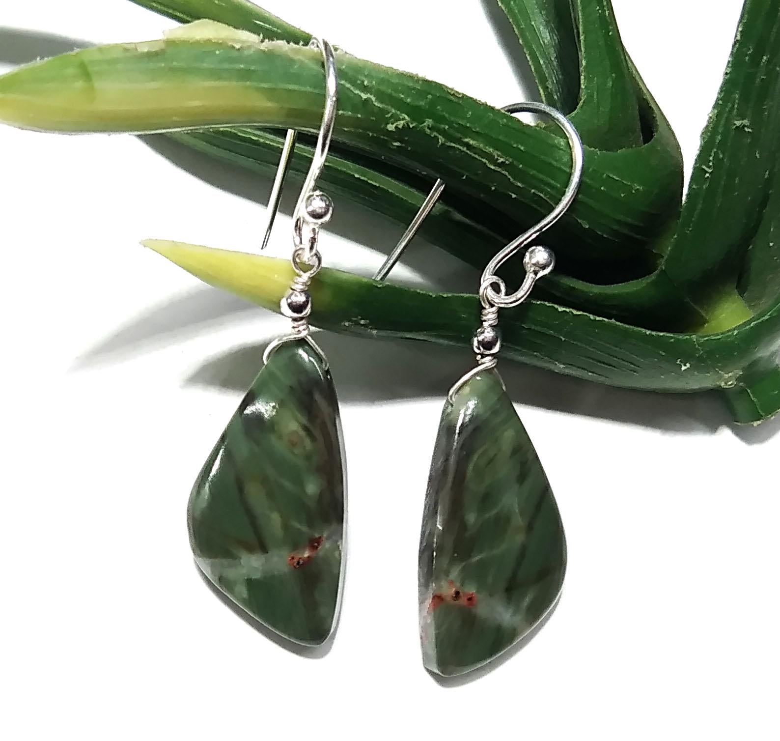 Green Zebra Jasper Gemstone Earring, Solid 925 Starling Silver Earring, Natural Zebra Jasper Stone Size 22x12mm Gift For Girls & Women