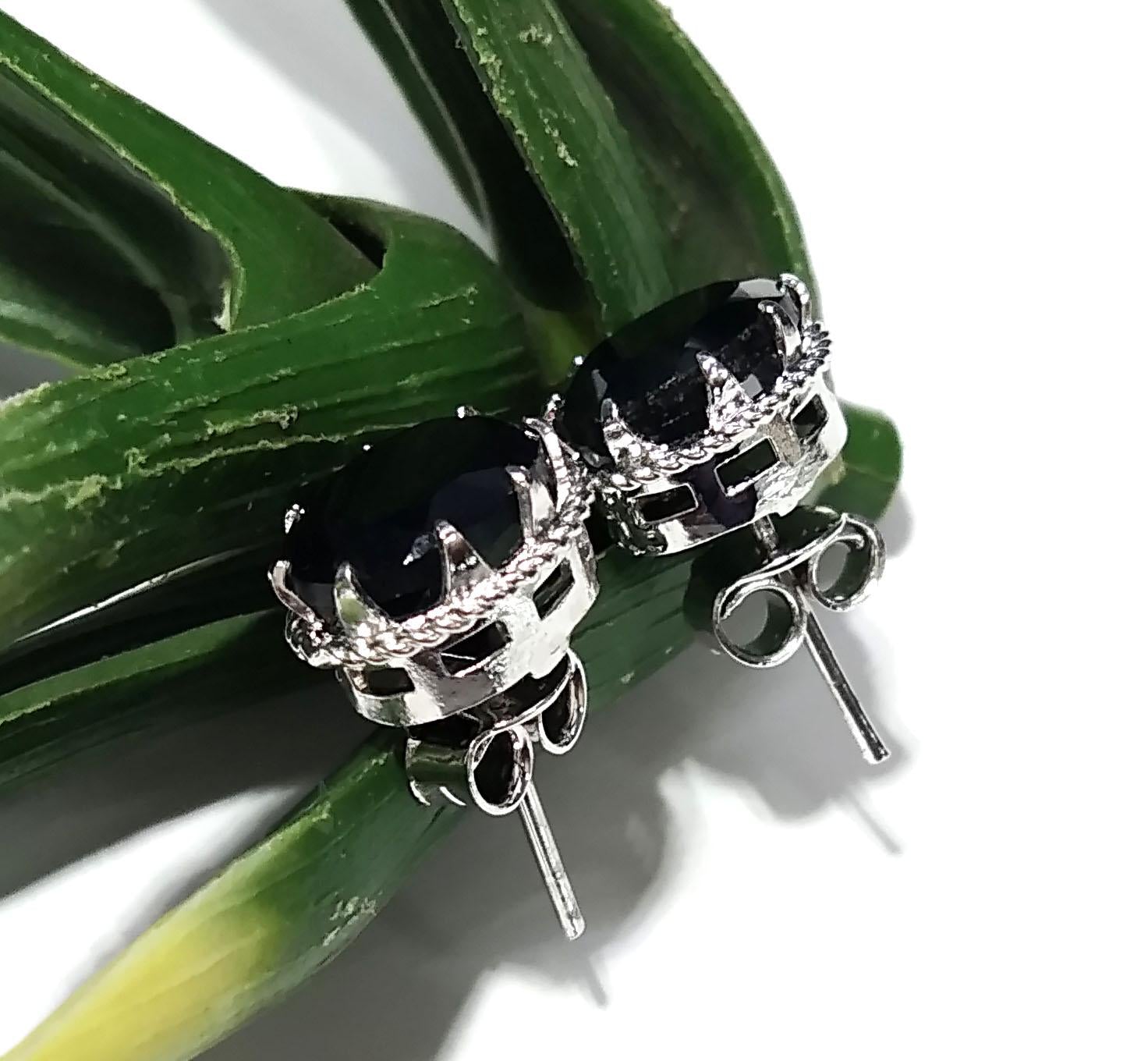 Black Onyx Faceted Stud Earrings, 925 Starling Silver Design Earring, Natural Black Onyx Gemstone Oval Shape Stone Size 9x7mm Christmas Gift