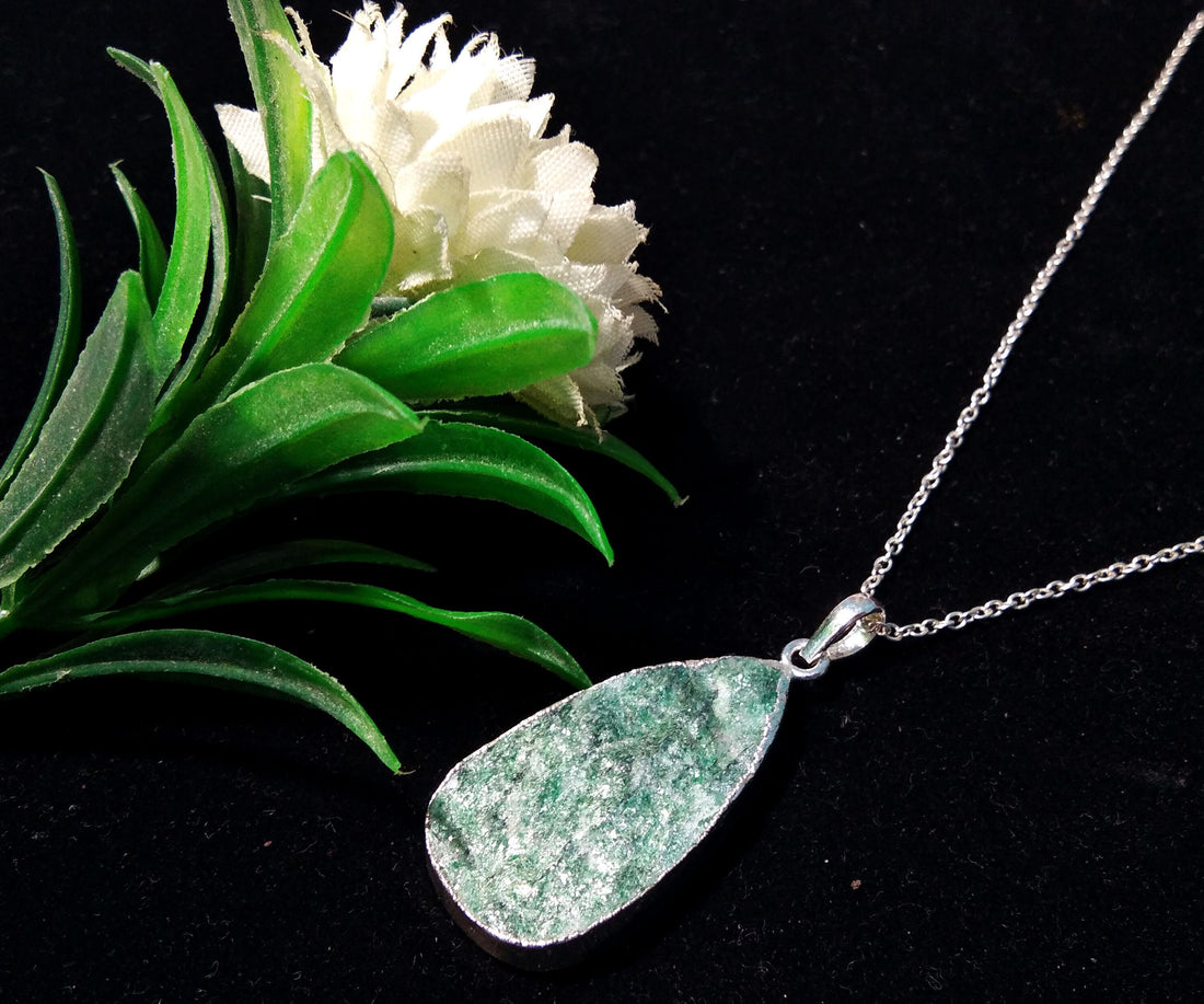 Natural Green Aventurine Druzy Pendent Necklace, 925 Silver With Aventurine Druzy Gemstone Pendant Chain Necklace, Gift For Girls/Woman