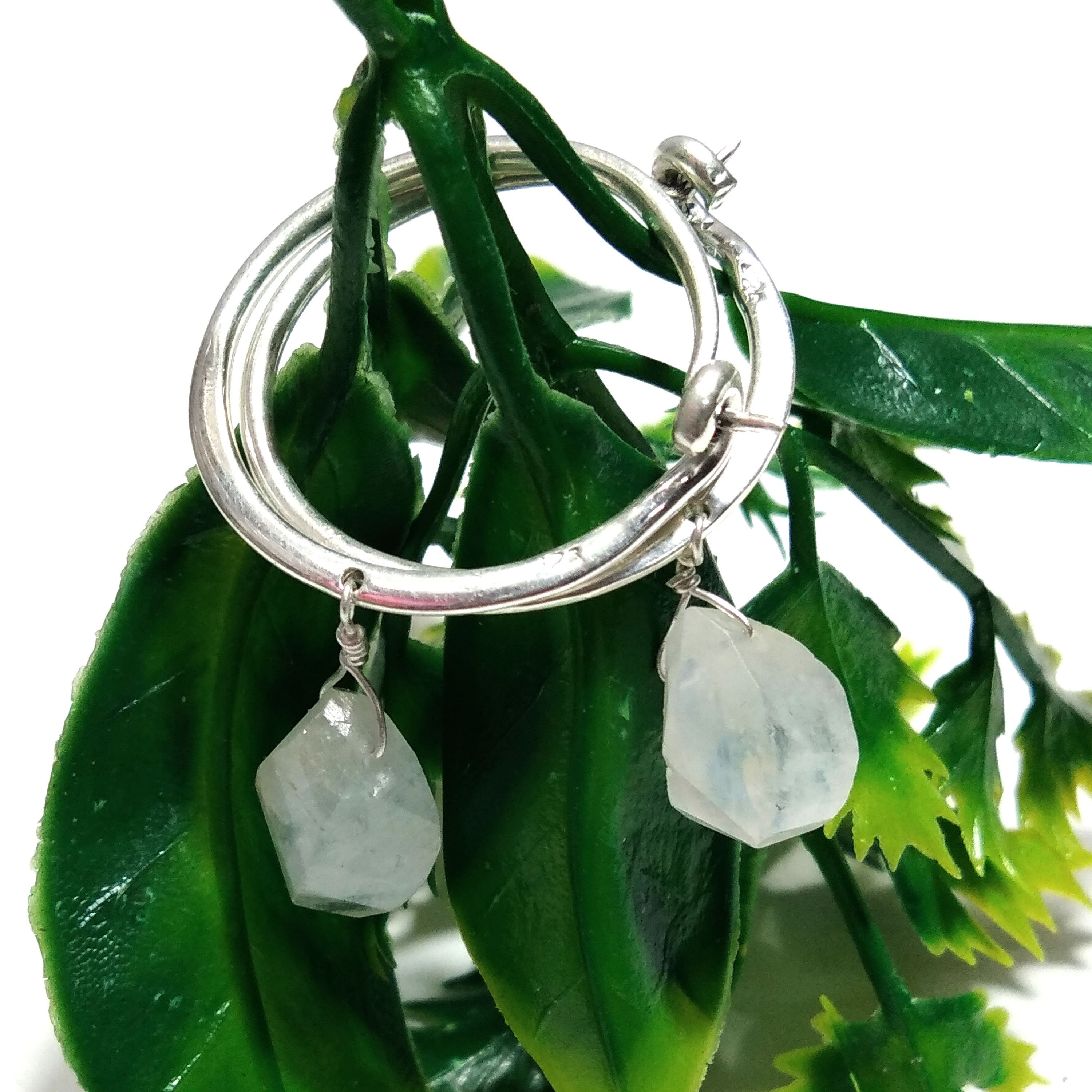 Natural Rainbow Moonstone Blue Fire Stone Earring, 925 Sterling Silver Earring, Moonstone Fancy Drop Shape Stone Earring, For Girls/Women