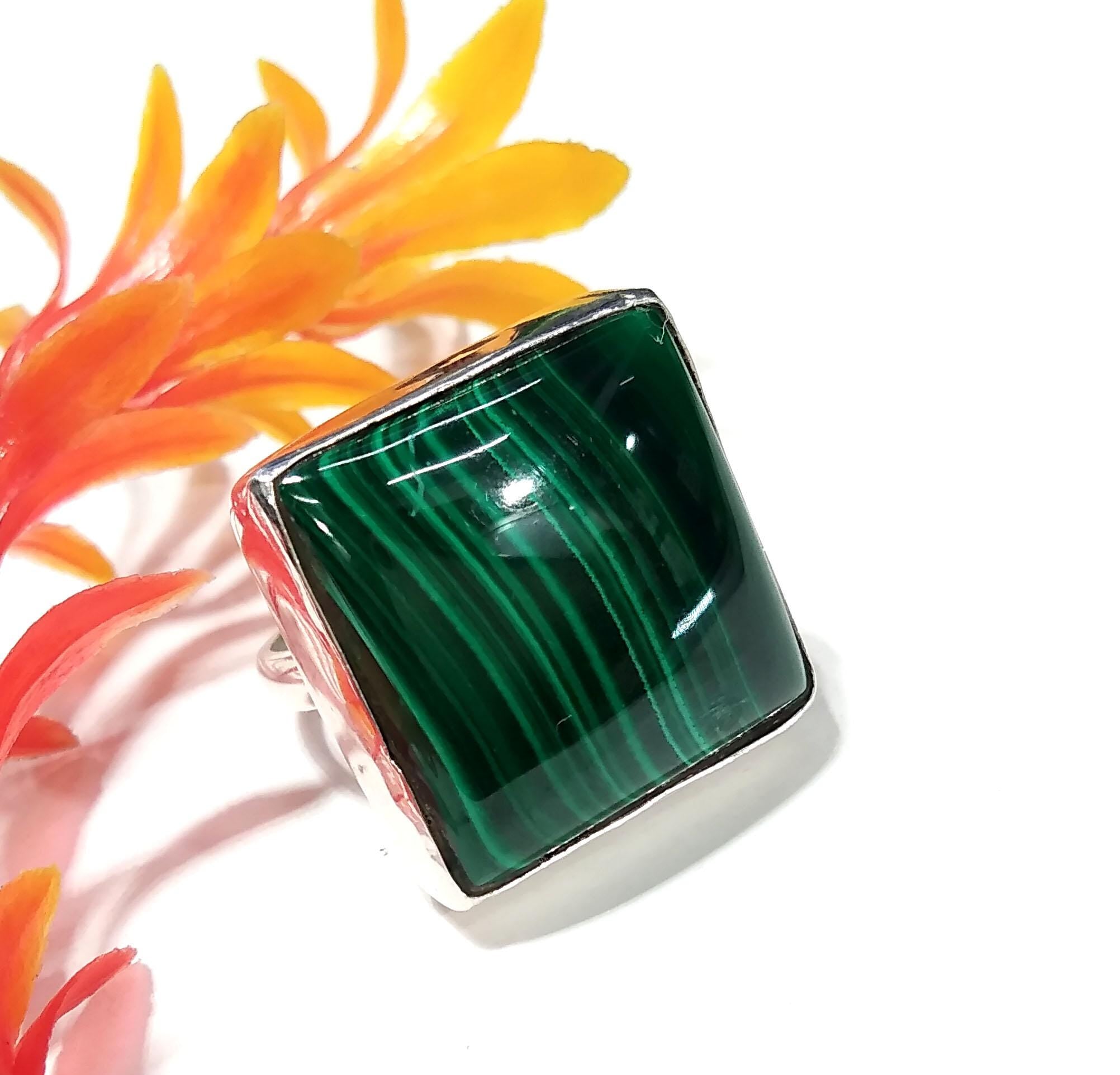 Natural Malachite Gemstone Ring, Solid 925 Sterling Silver Ring, Top Malachite Stone Size 20x20mm Handmade Statement Ring, Gift Wedding Ring