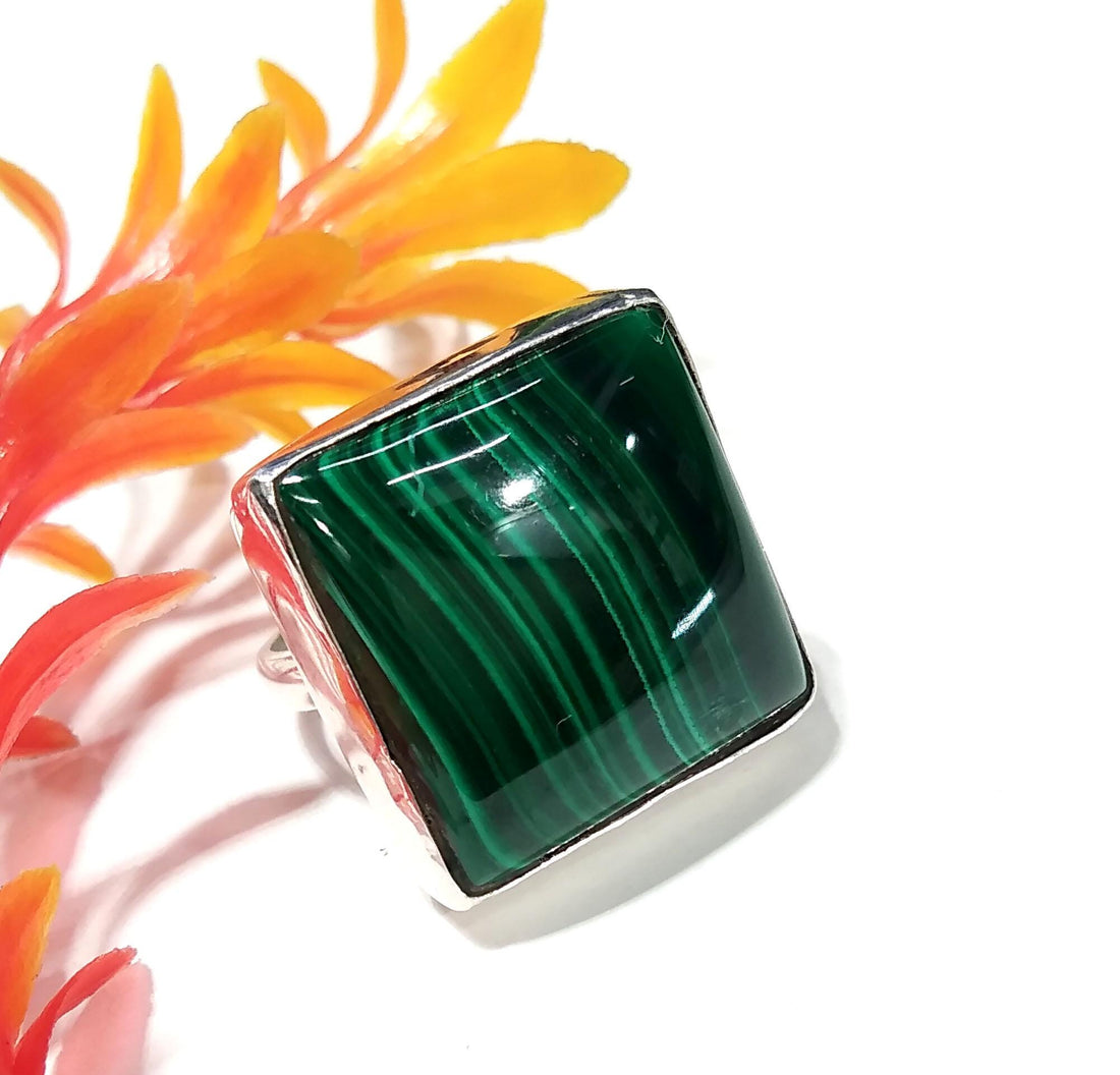 Natural Malachite Gemstone Ring, Solid 925 Sterling Silver Ring, Top Malachite Stone Size 20x20mm Handmade Statement Ring, Gift Wedding Ring