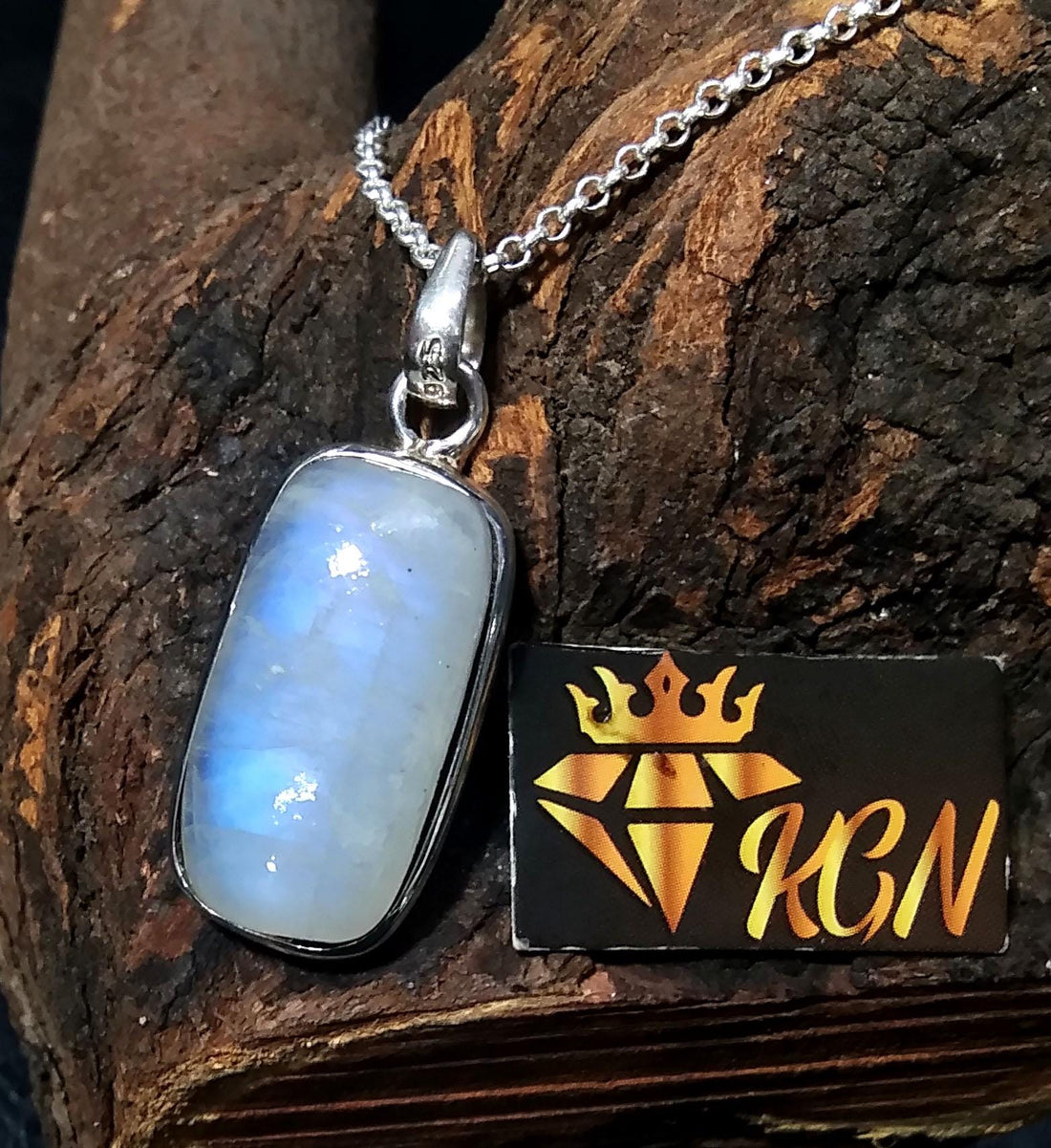 Natural Rainbow Moonstone Pendant, 925 Starling Silver Pendant Chain Necklace, Handmade Jewelry Stone Size 20x13 mm Gift Wedding Pendant