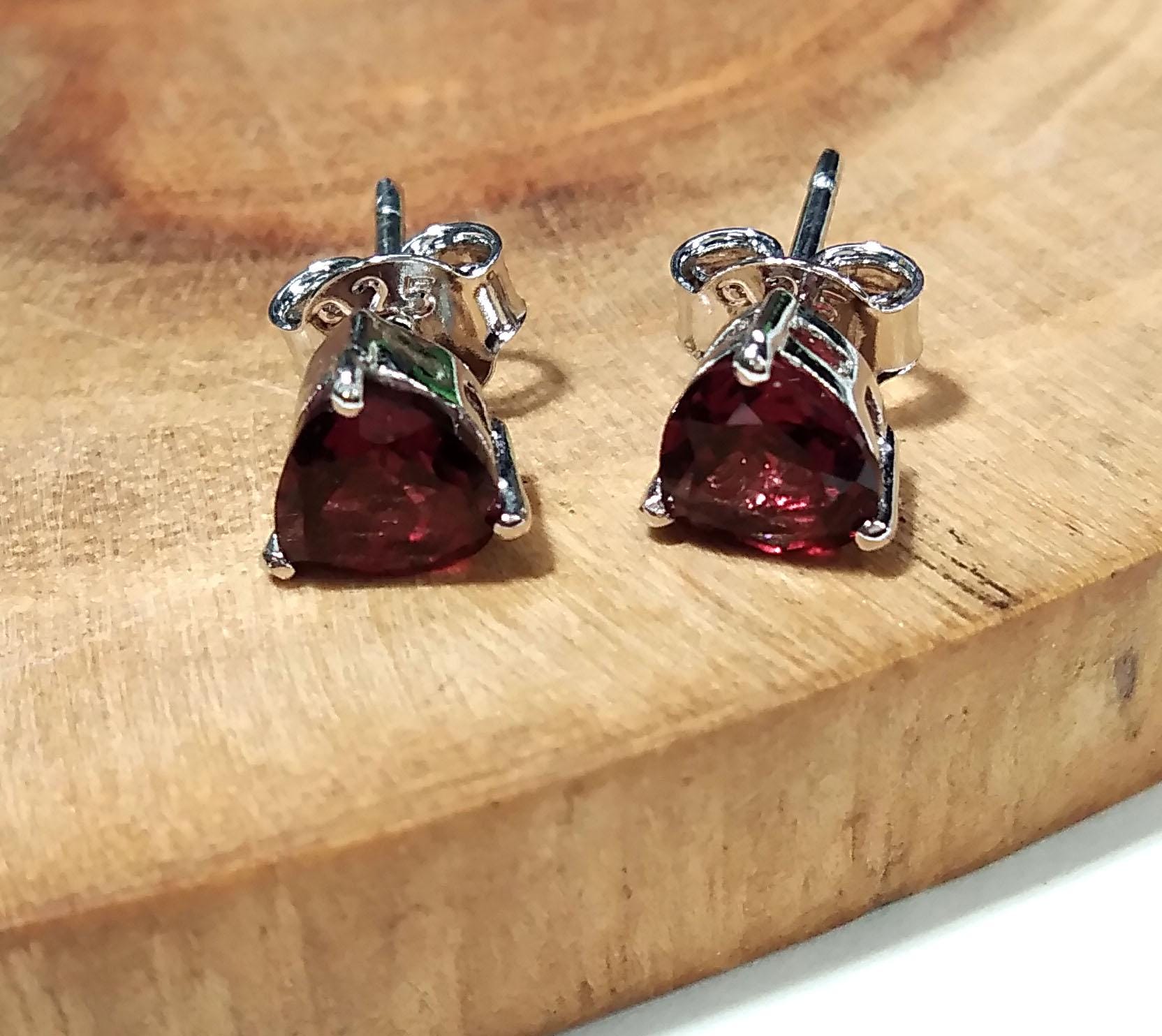 Natural Garnet Stud Earrings, 925 Starling Silver Earring Jewelry, Red Garnet Faceted Heart Shape Stone Size 6x6 mm Christmas Gift For Women