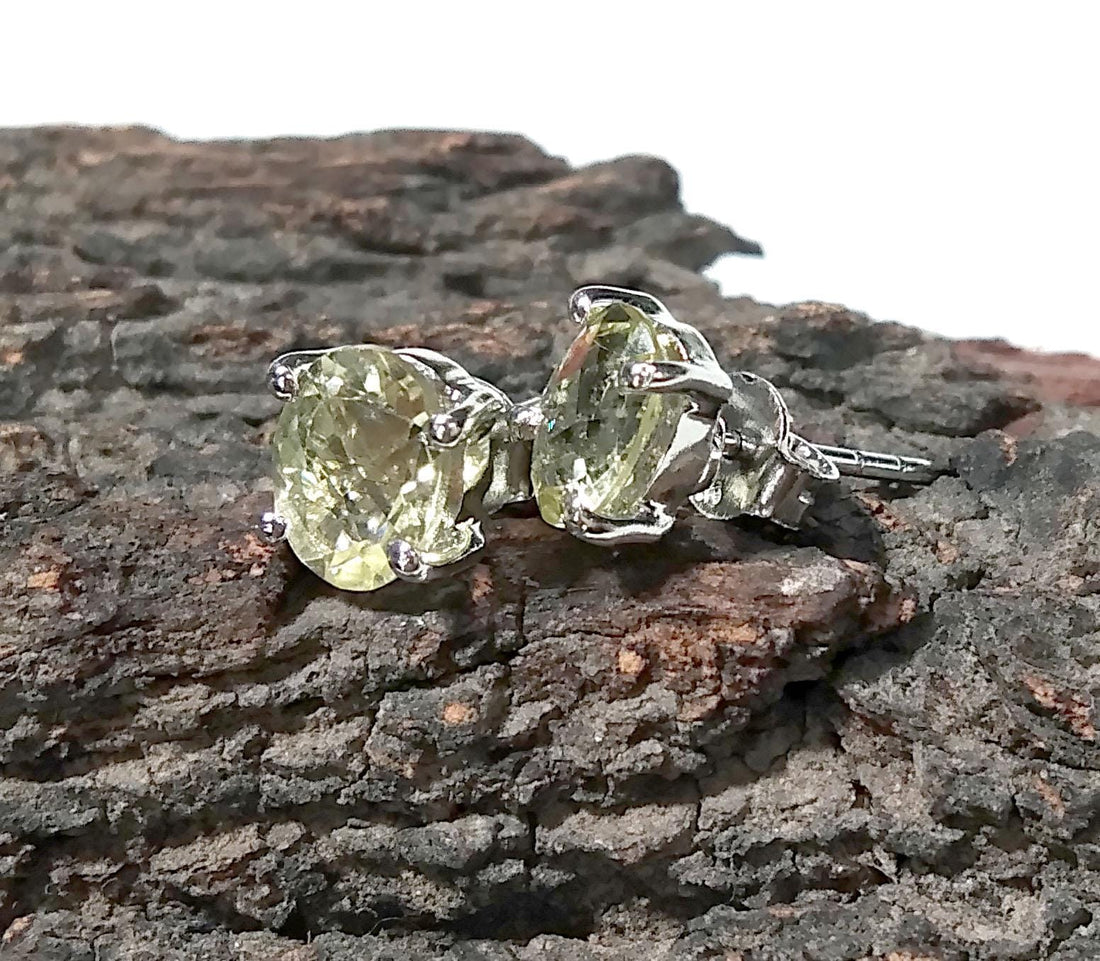 Lemon Quartz Silver Stud Earrings, 925 Starling Silver Stud Earring, Natural Lemon Quartz  Stud Earrings, Screw Back/Push Back Earrings Gift