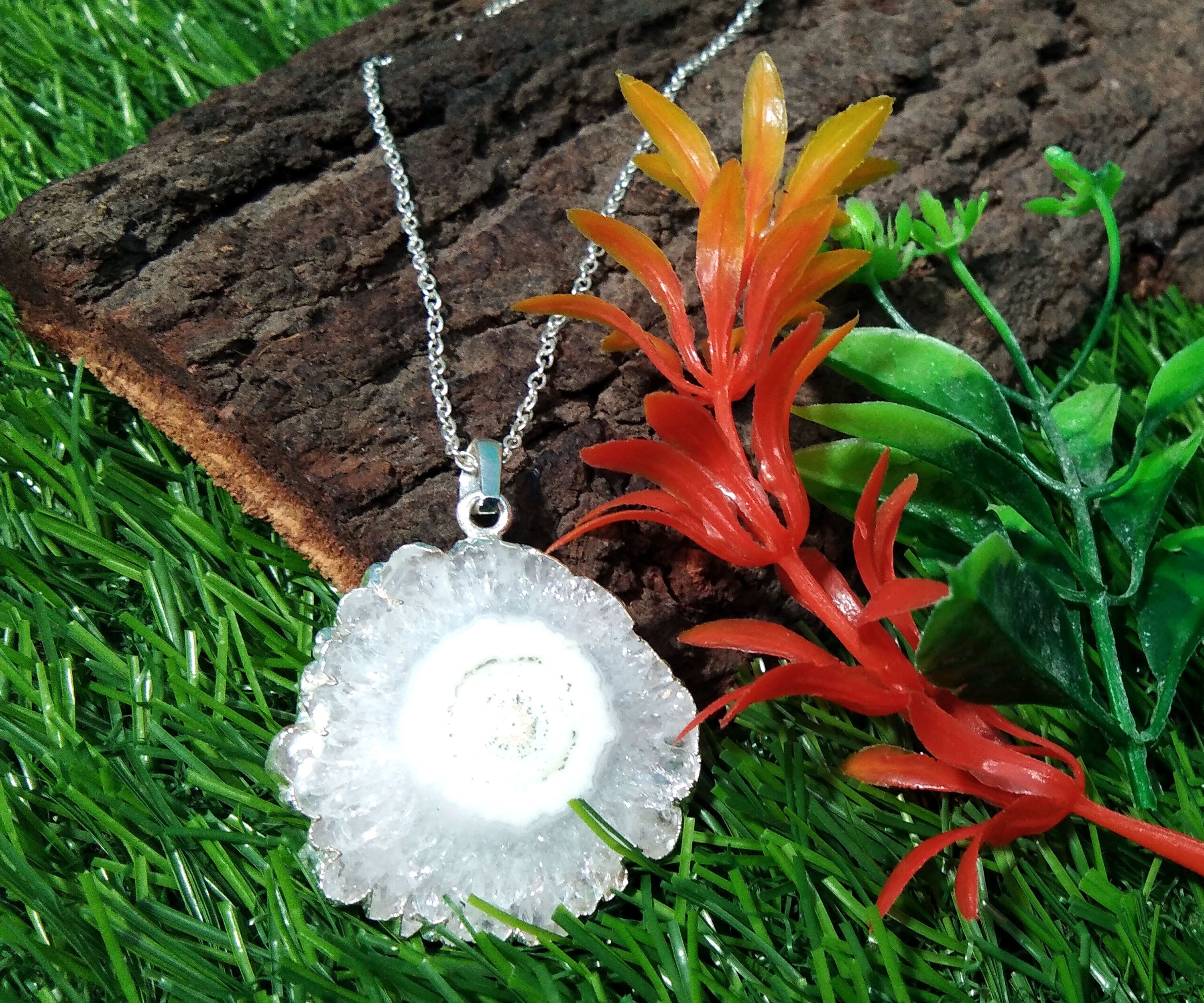 Natural Solar Quartz Stone Pendant Necklace, 925 Sterling Silver With Solar Quartz Slice Pendant Chain Necklace, Beautiful Stylish Jewelry