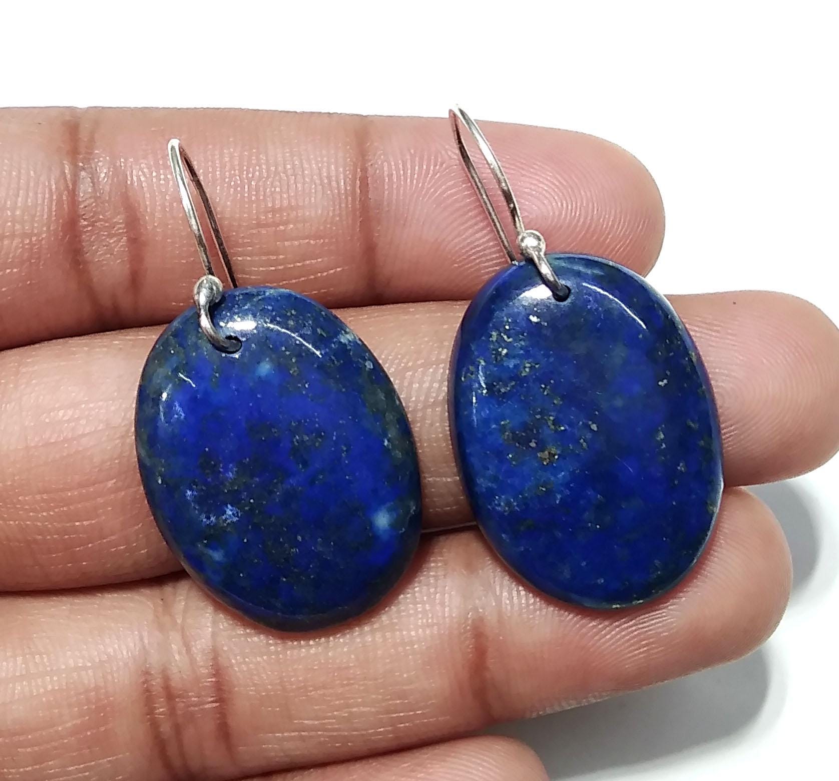 Lapis Lazuli Earring, Natural Lapis Lazuli Gemstone Earring, 925 Sterling Silver Earring, Handmade Silver Jewelry Hoop Earring, Gift For Her
