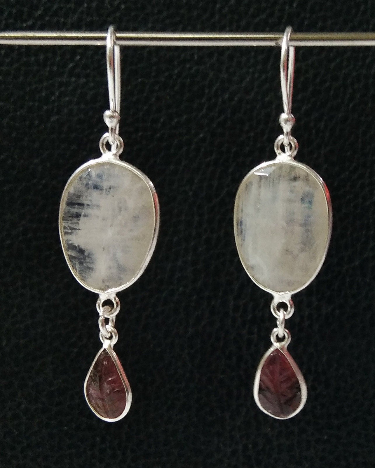 Rainbow Moonstone, Tourmaline Carving Earring, 925 Starling Silver With Natural Gemstone Earring, Bezel Stylish Earring, For Gift Item Etc.