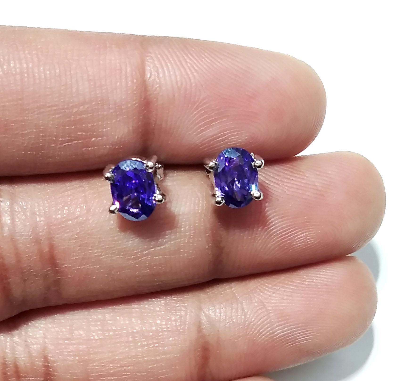 Iolite Sterling Silver Stud Earrings, 925 Solid Silver Earring Jewelry, Iolite Gemstone Oval Shape Stone Size 7x5mm Birthday Gift For Her