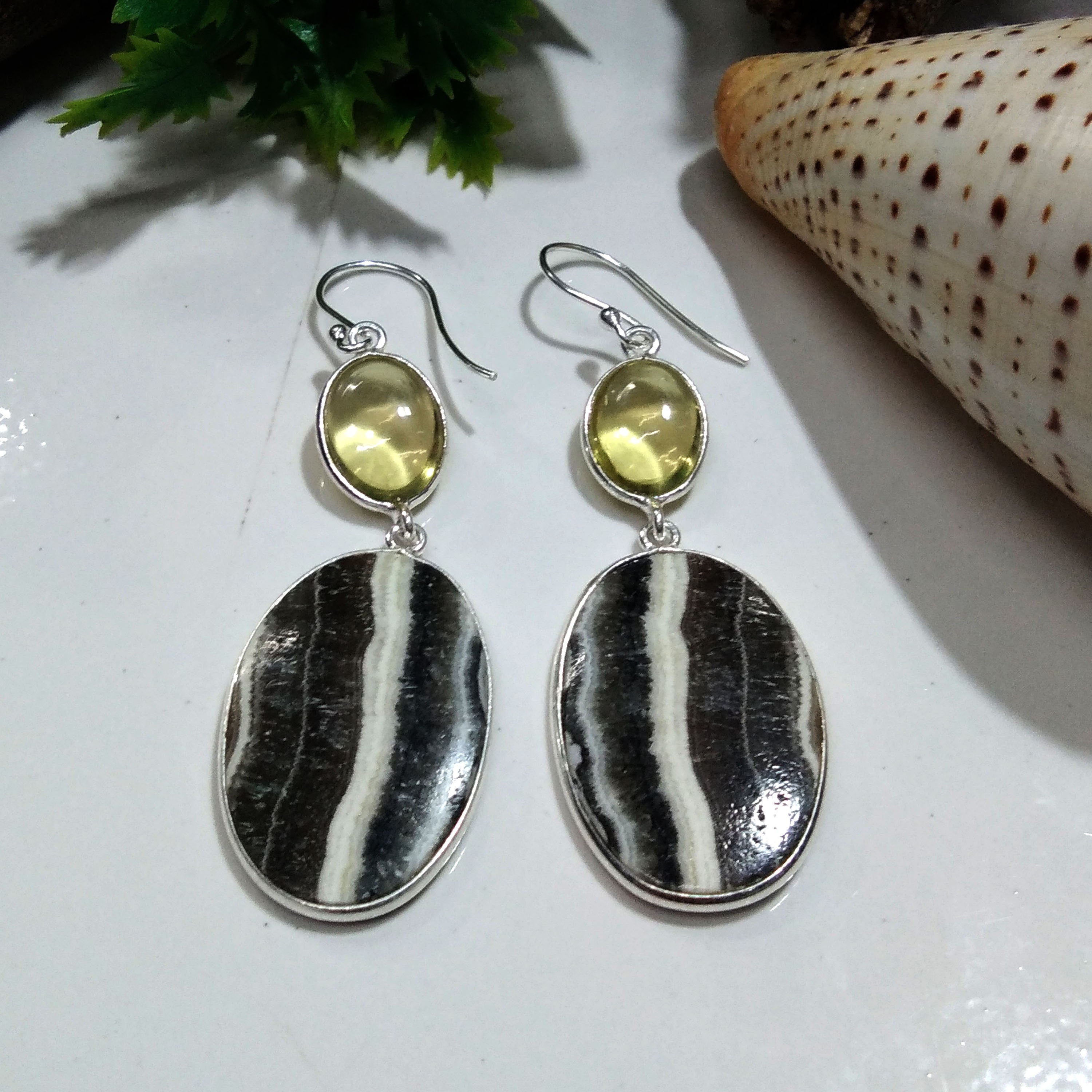 Natural Zebra Jasper, Lemon Quartz Gemstone Earring, 925 Solid Starling Silver Earring, Handmade Silver Jewelry Stone Earring, Gift Wedding