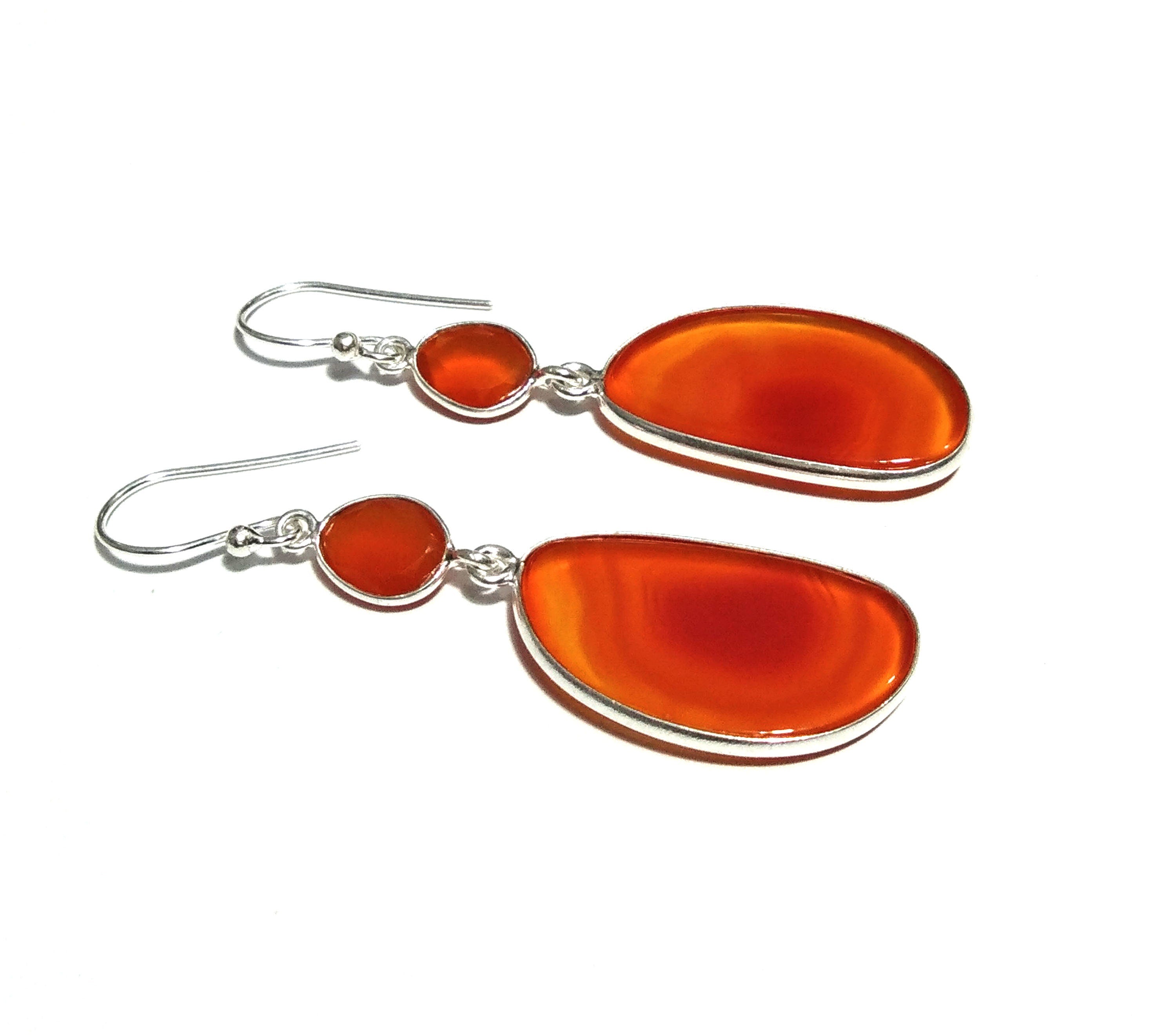 Natural Orange Banded Agate/Carnelian Gemstone Earring, 925 Solid Starling Silver Earring, Stone Size 27x16 mm Gift Women Earring Jewelry