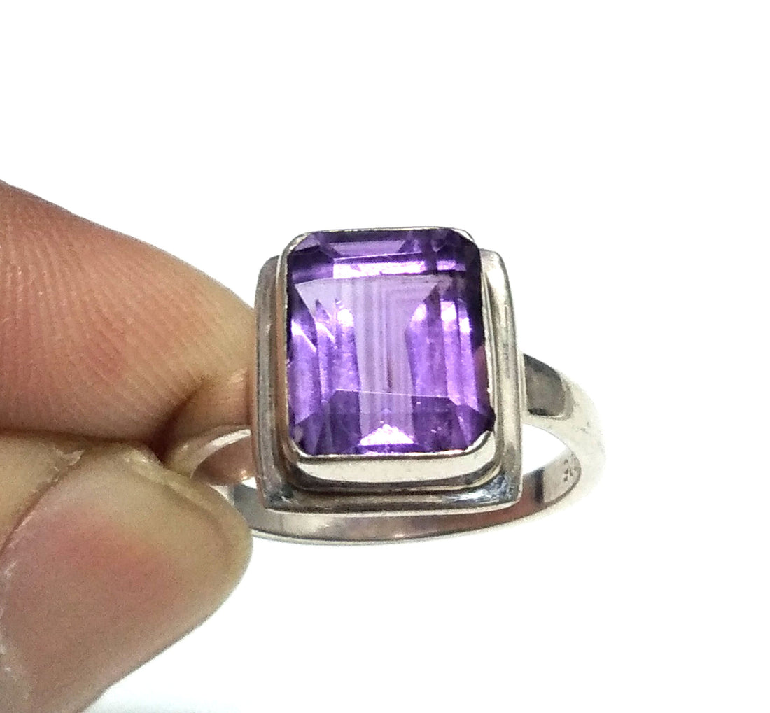 Natural Amethyst Cut Gemstone Ring, 925 Solid Starling Silver Ring, Stone Size 10x8 mm Top Color Purple Amethyst Ring, Gift Birthday Ring