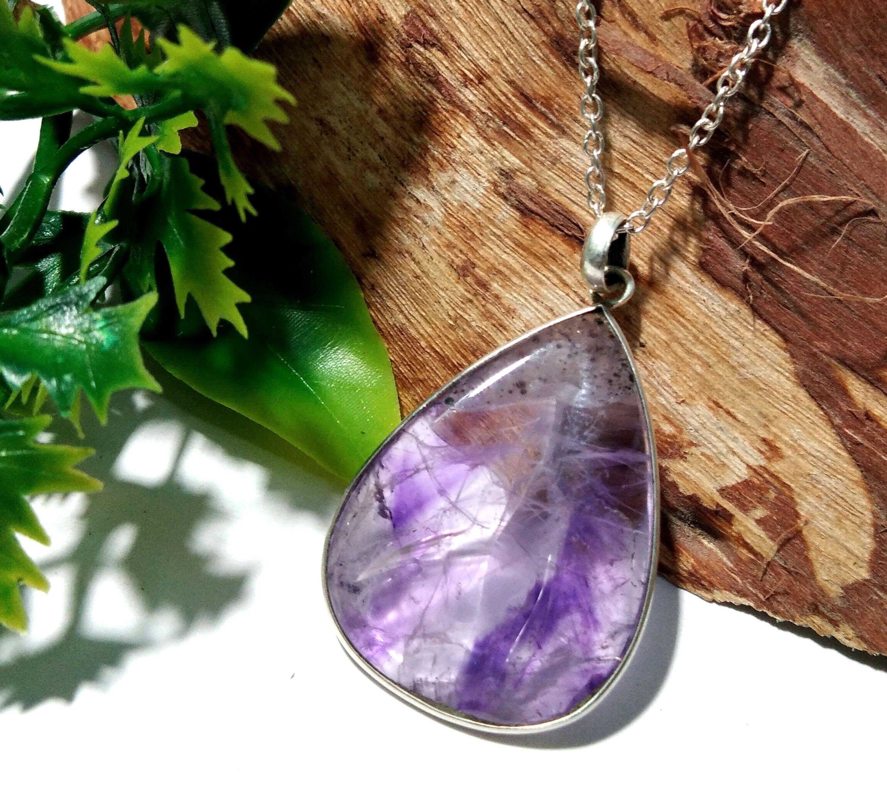 Natural Trapiche Amethyst Druzy Stone Chain Pendant Necklace, 925 Starling Silver Amazing Color Purple Handmade Pendant Gift Wedding Pendant