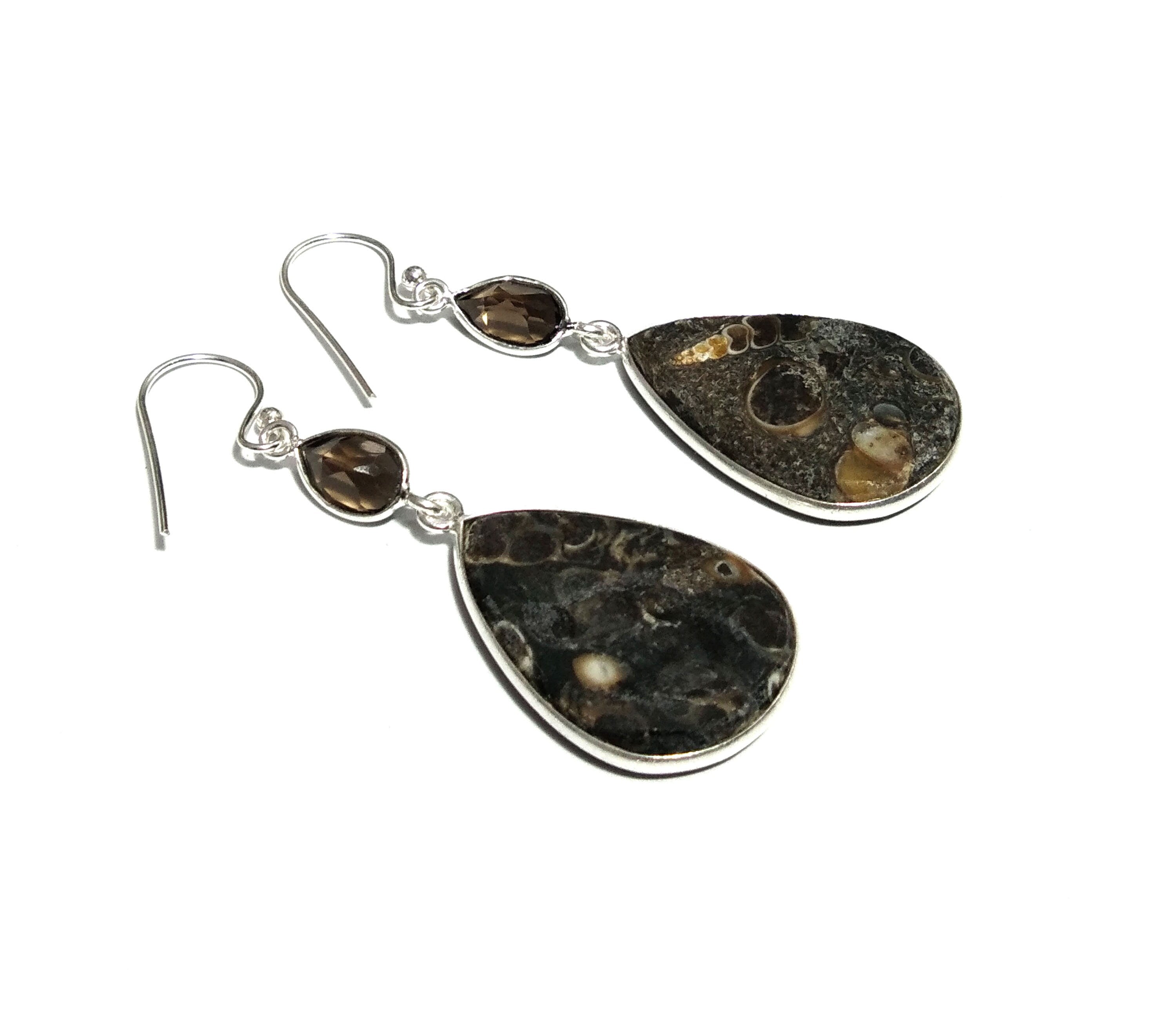 Natural Tutela Jasper/Smoky Quartz Gemstone Earring, 925 Solid Starling Silver Earring, Stone Size 27x19 mm Gift Birthday Earring Jewelry