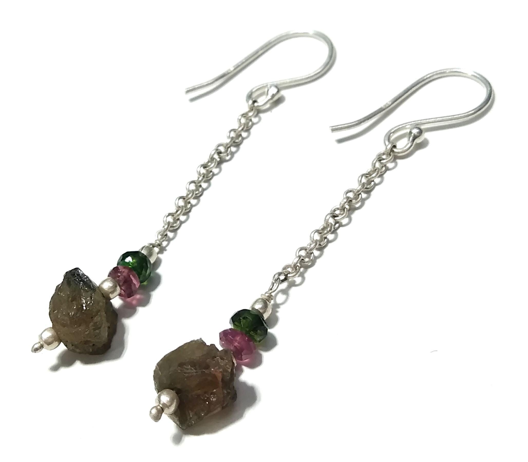 Natural Multi Tourmaline/Black Tourmaline Beads Necklace Set Jewelry, 925 Sterling Silver Necklace Beaded Necklace Statement Jewelry