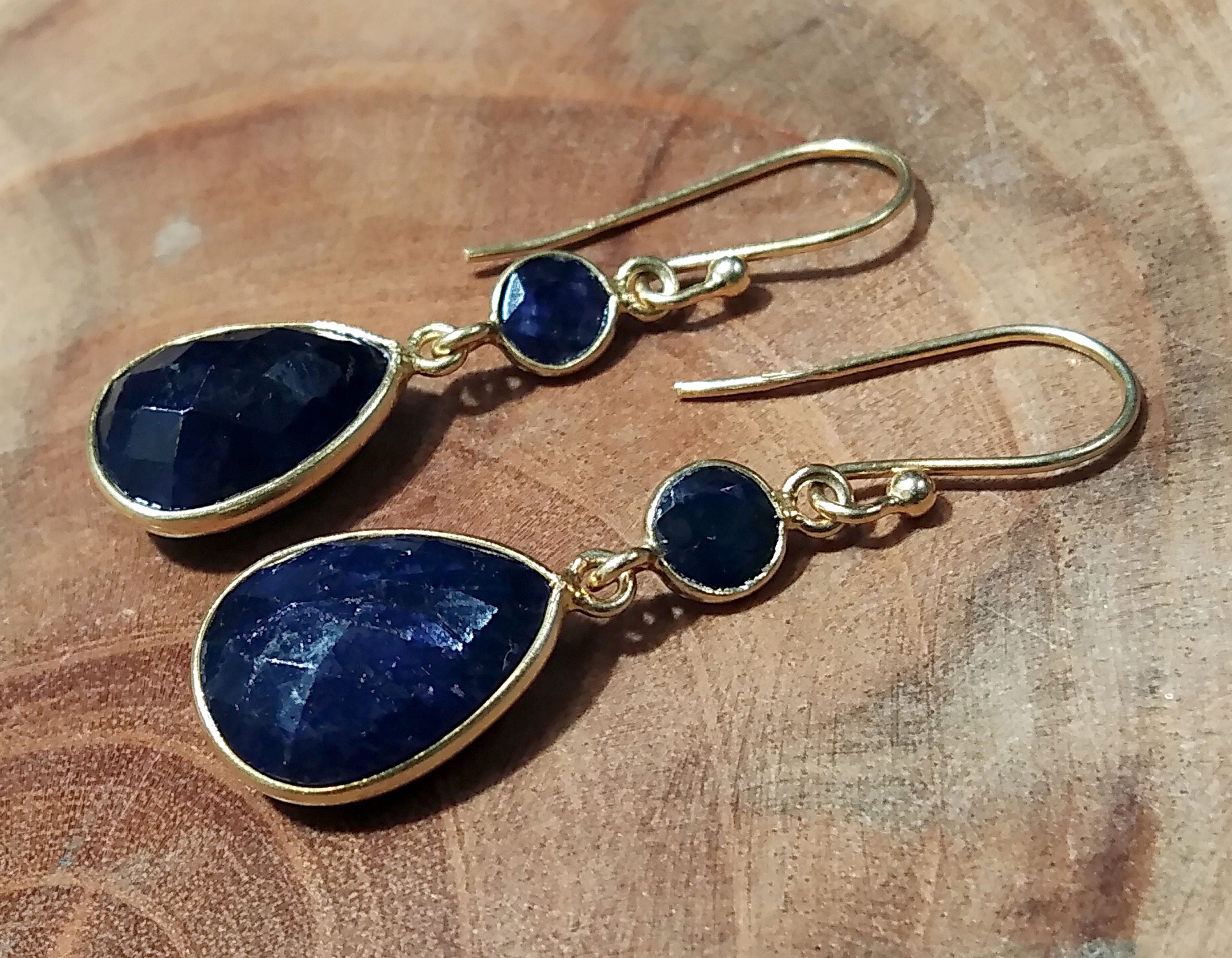 Natural Blue Sapphire Stone Earring, 925 Solid Starling Silver With Gold Plated Earring, Sapphire Stone Size 13x10 mm Gift Birthday Earring