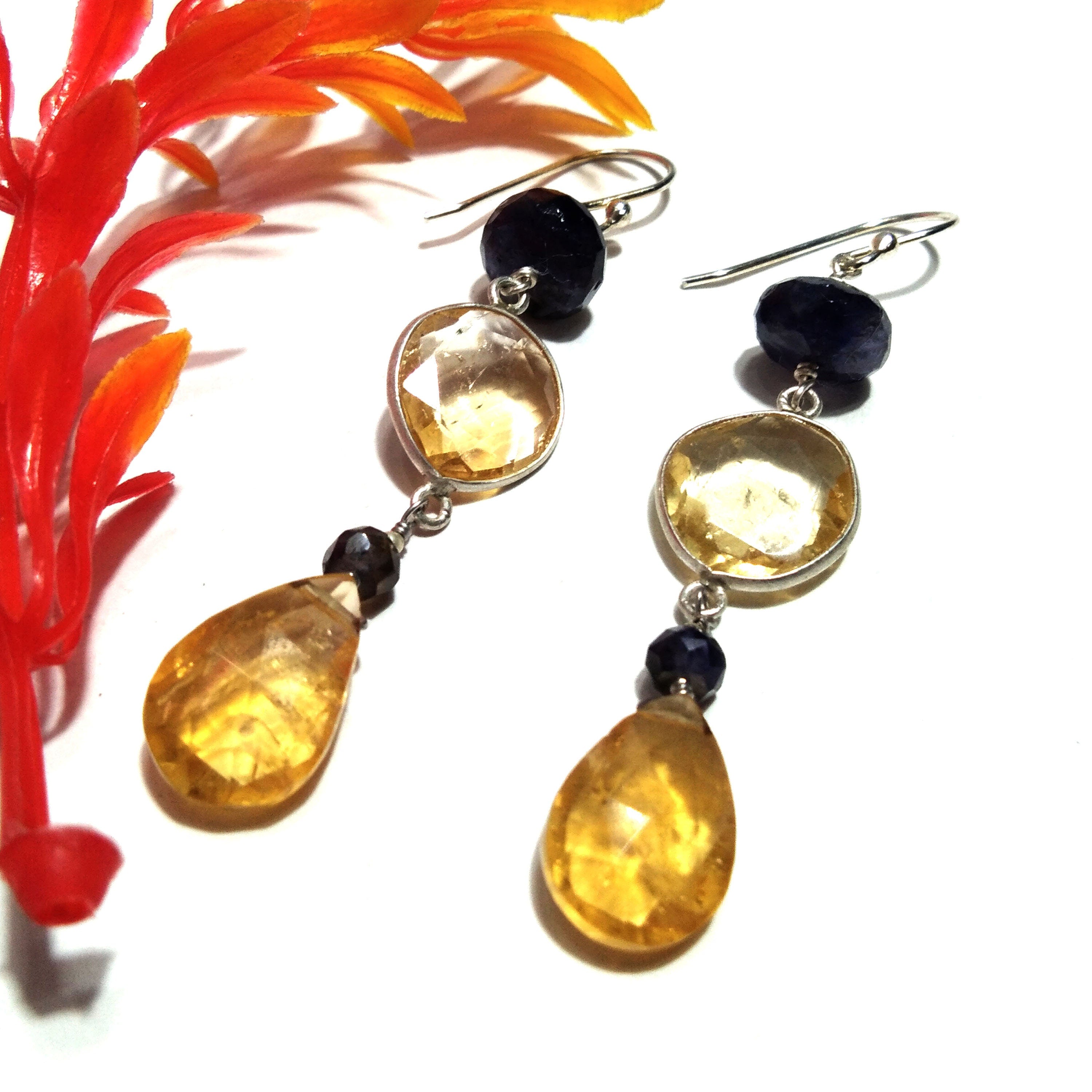 Natural Citrine Earring Stone, 925 Starling Silver Earring, Yellow Citrine Stone Handmade Earring, Jewelry Gift Women Birthstone Earring