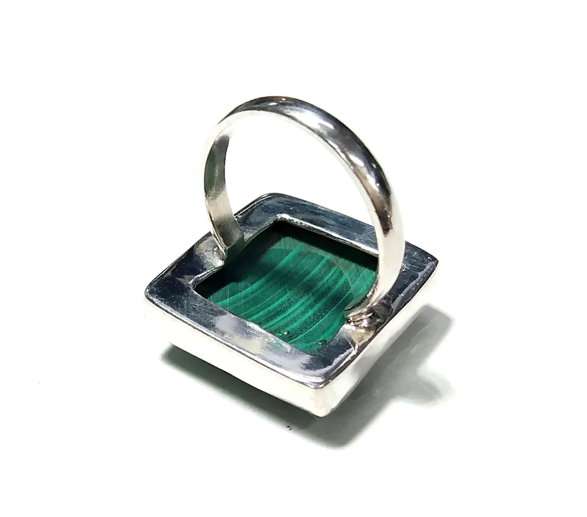 Natural Malachite Gemstone Ring, Solid 925 Sterling Silver Ring, Top Malachite Stone Size 20x20mm Handmade Statement Ring, Gift Wedding Ring