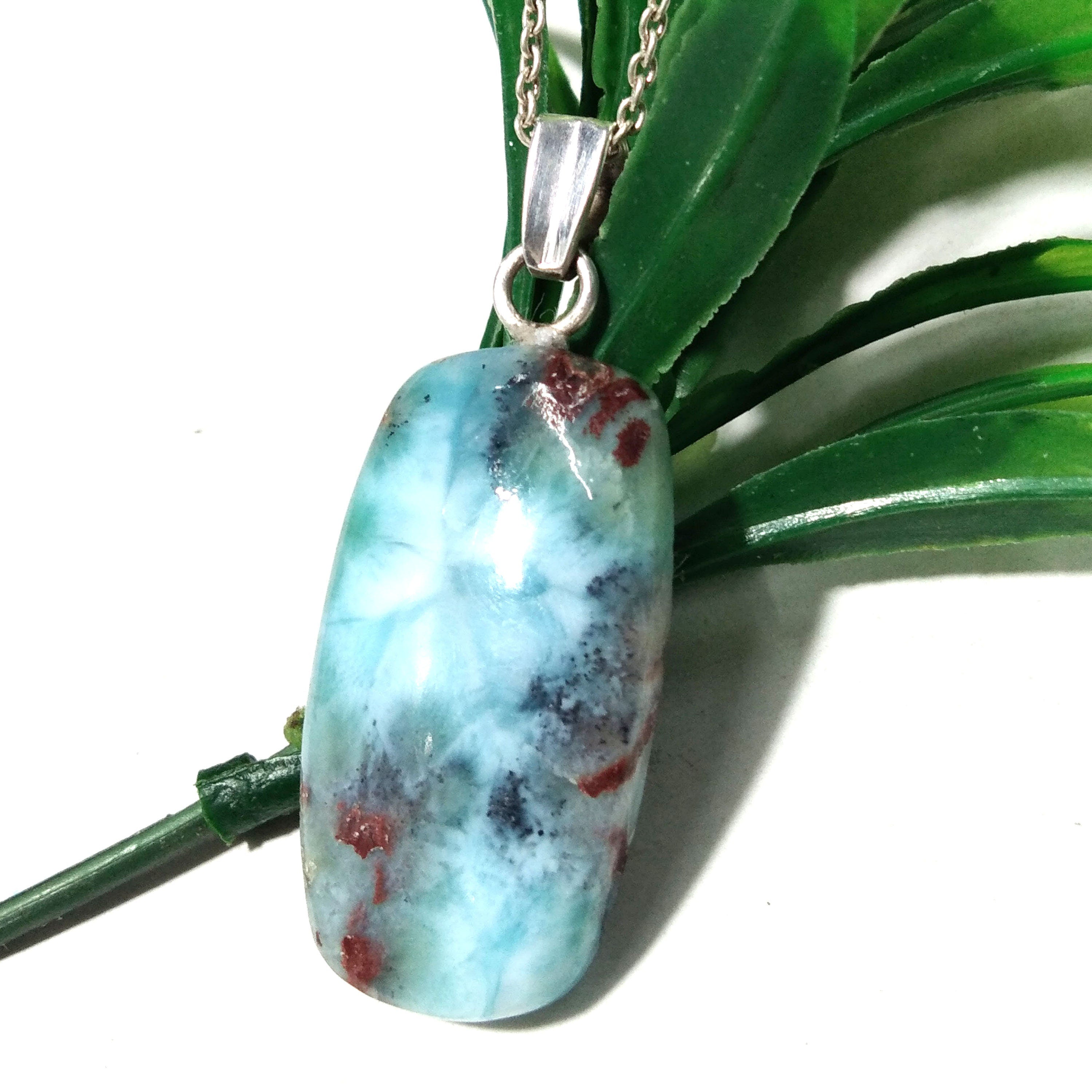 Natural Larimar Gemstone Necklace Chain Pendant, 925 Starling Silver Pendant Necklace, Handmade Jewelry Stone Size 33x18mm Stone Pendant