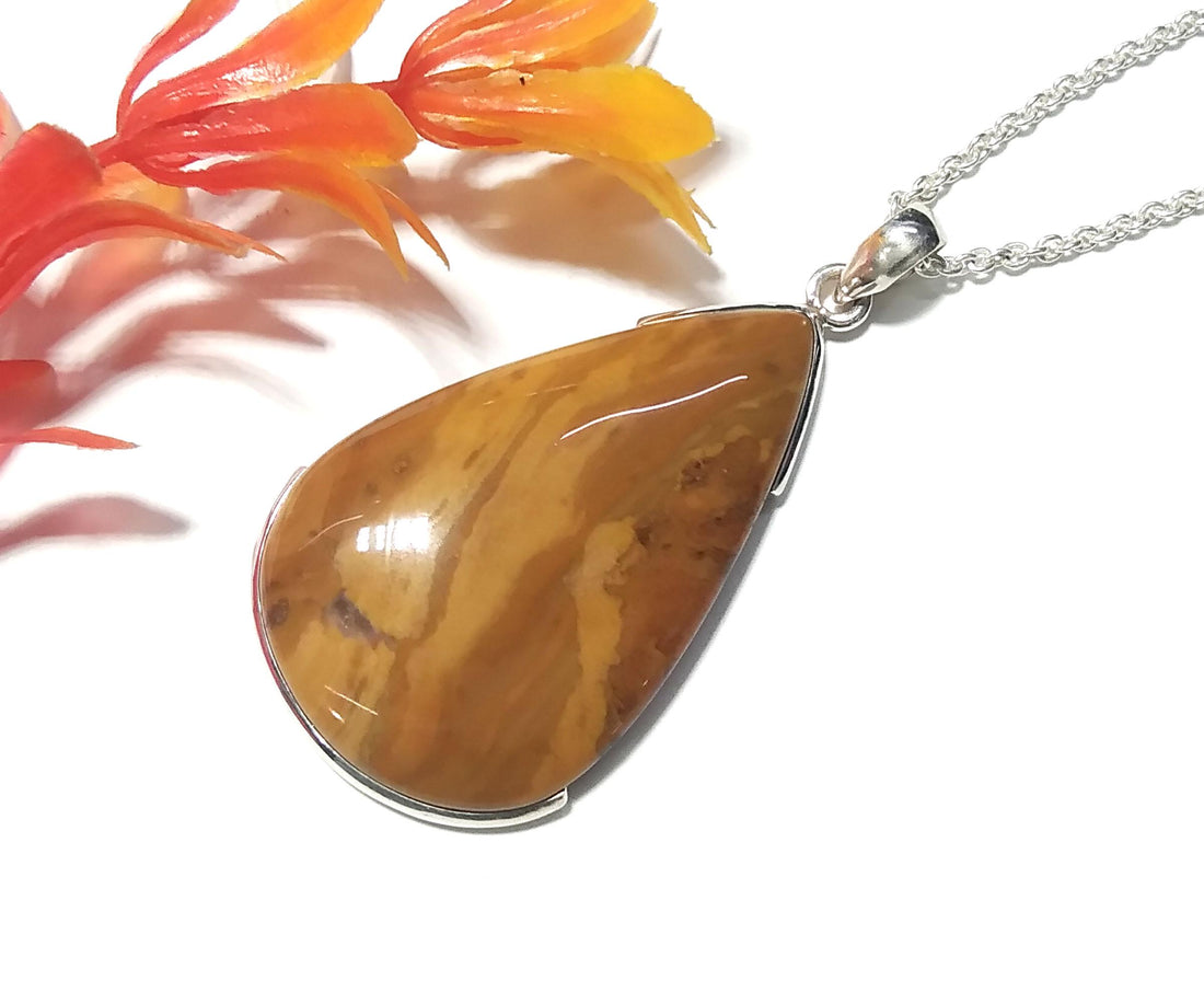 Natural Yellow Jasper Pendant, 925 Sterling Silver Pendant Chain Necklace, Gemstone Jasper Jewelry, Handmade Silver Pendant For Wedding Gift