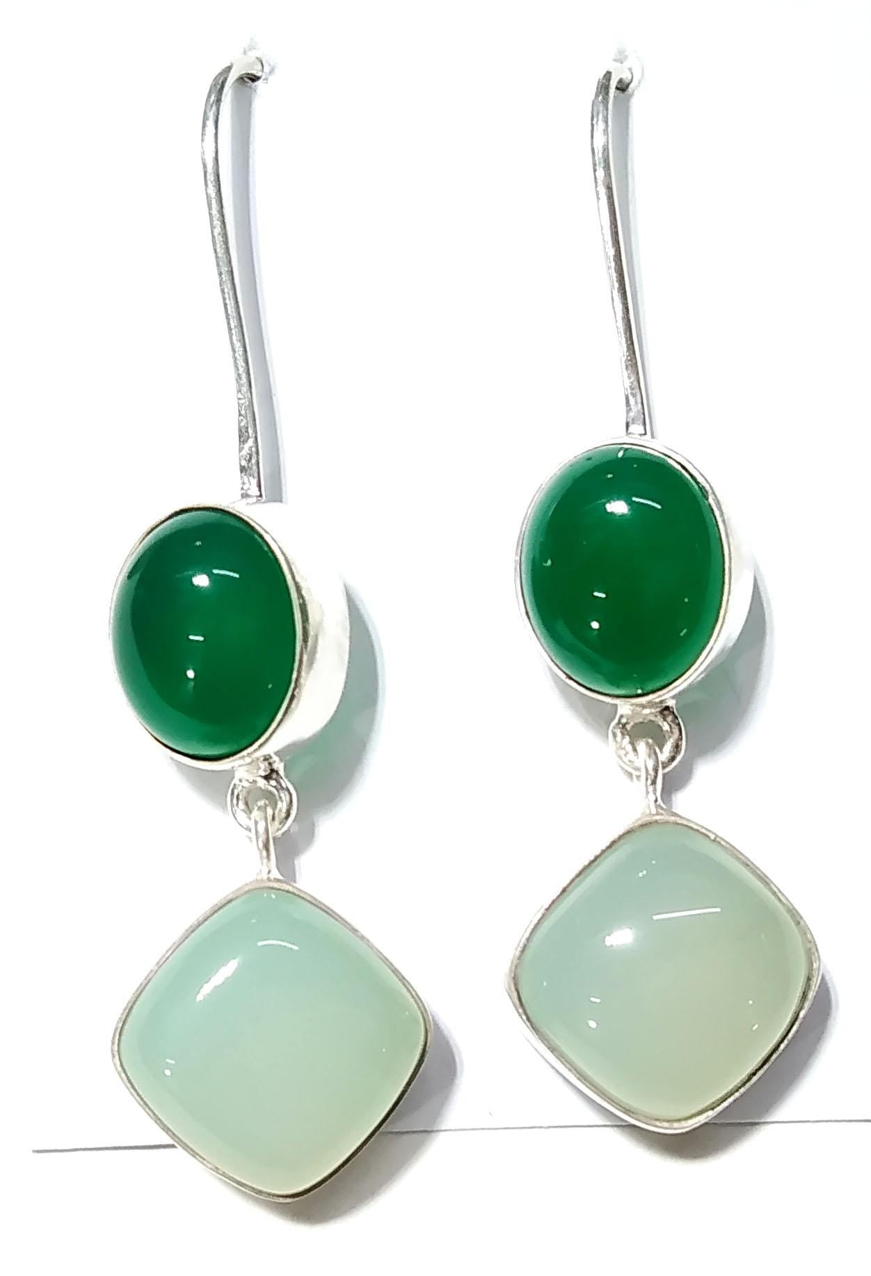 Natural Aqua Chalcedony, Green Onyx Stone Earring, 925 Sterling Silver Earrings, Handmade Making Jewelry Earring, Gift For Girls & Women.