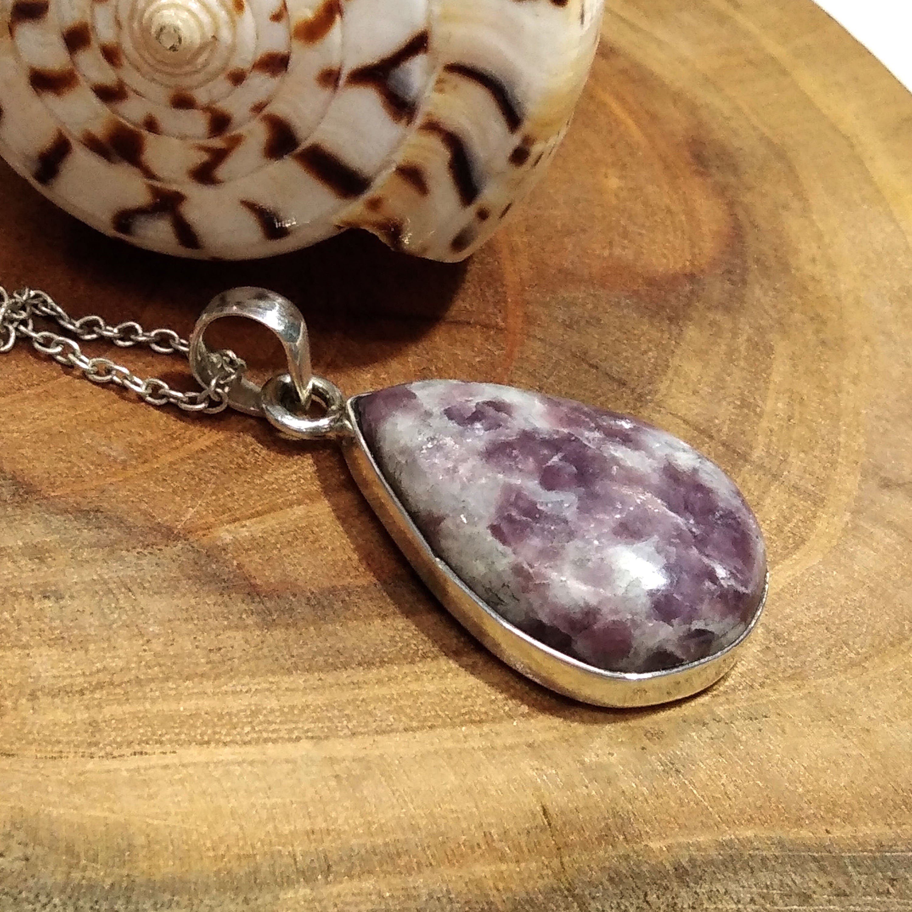 Lepidolite Gemstone Pendant Necklace, 925 Starling Silver Pendant Necklace Chain, Handmade Jewelry Stone Size 29x20 mm Gift Pendant