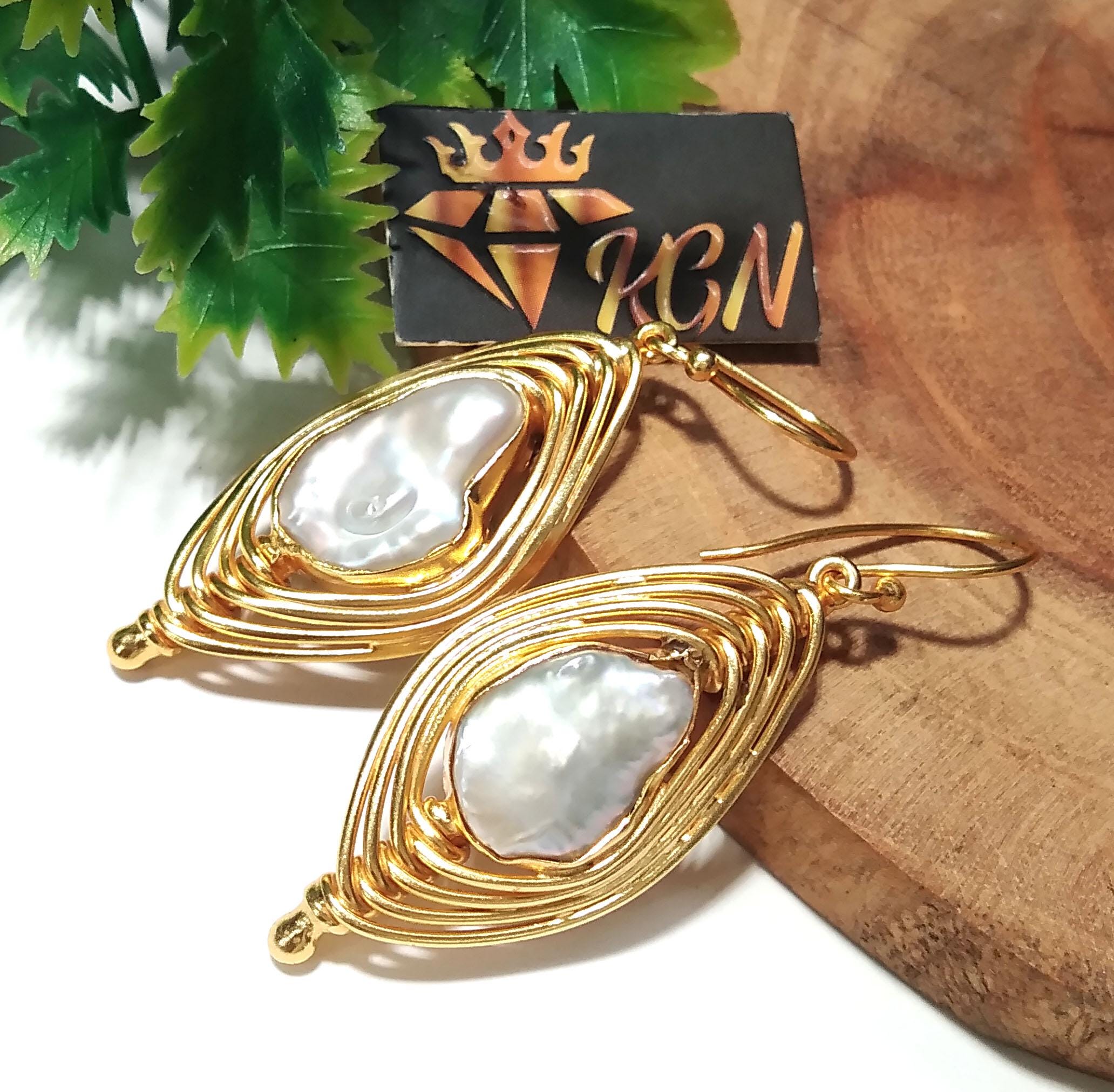 Real Fresh Water Baroque Pearl Earrings, 925 Sterling Silver Gold Plated Earring, Beautiful Pearl Size 15x11mm For Her Gift Birthday Earring