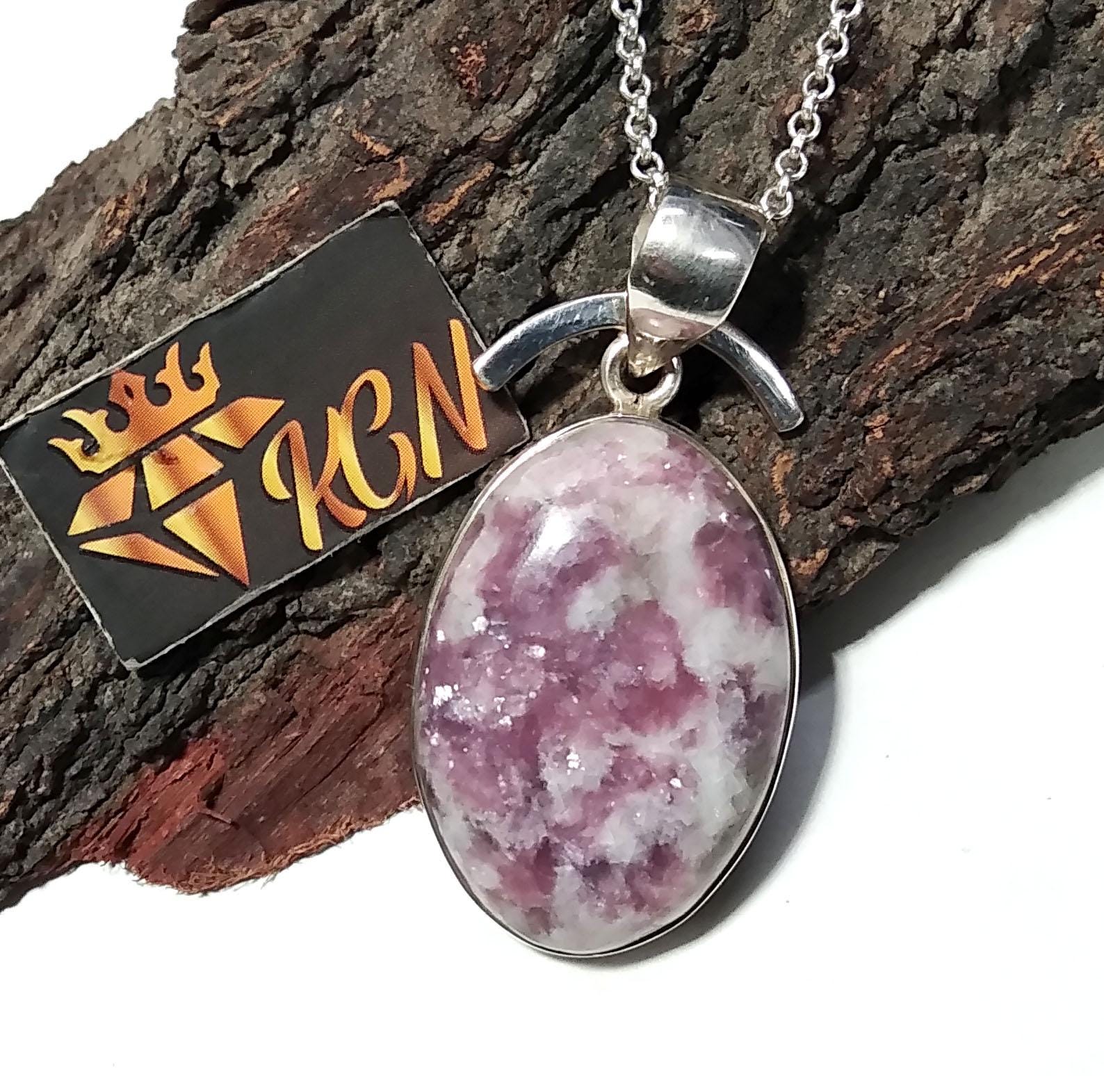 Lepidolite Gemstone Pendant ! Solid 925 Starling Silver Jewelry Pendant, Natural Gemstone Lepidolite Chain Pendant Necklace, Gift For Women.