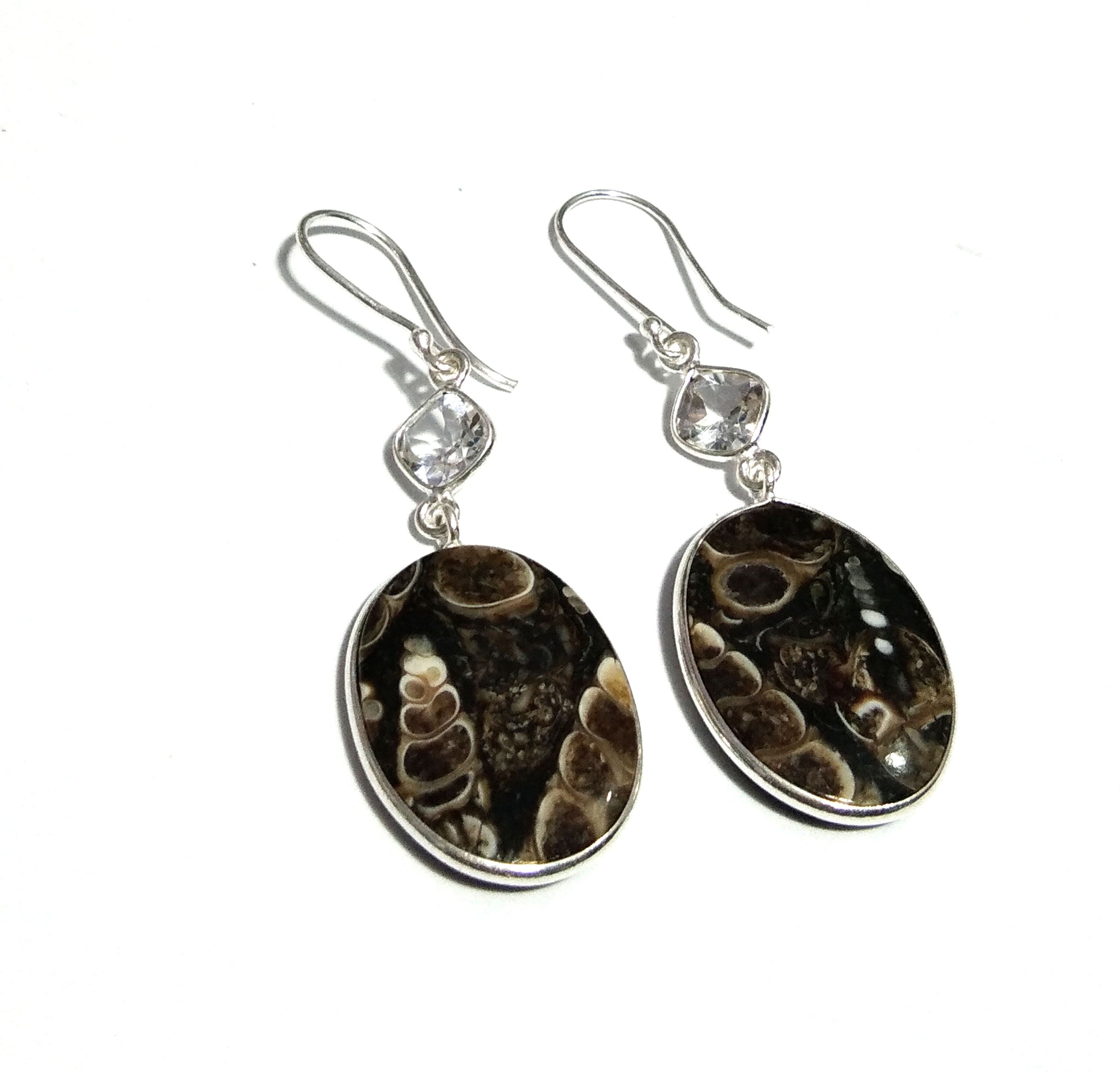 Natural Tutela Jasper/Water Topaz Gemstone Earring, 925 Solid Starling Silver Earring, Stone Size 23x17mm Gift Birthday Earring Jewelry