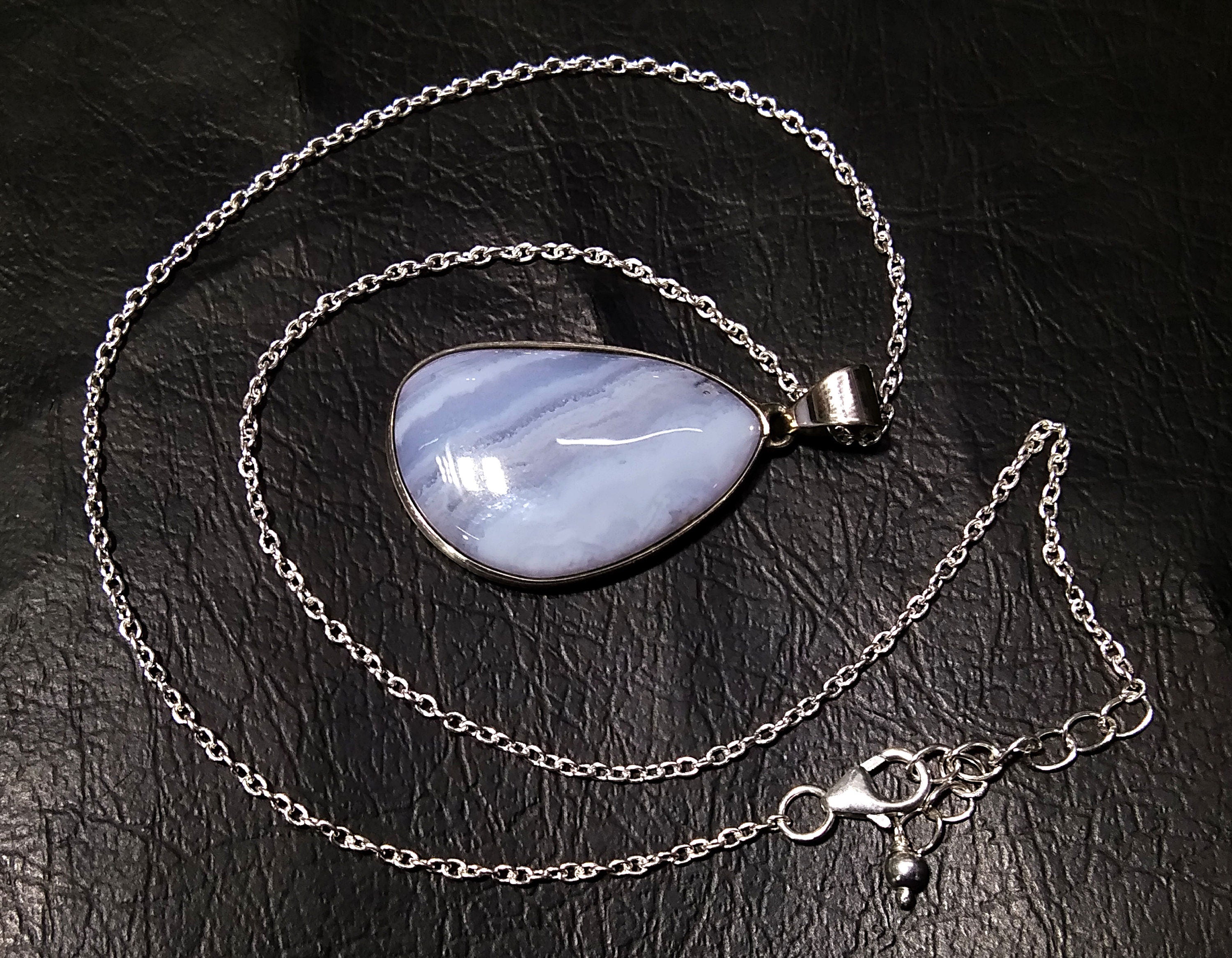 Blue Lace Agate Gemstone Pendant, Solid 925 Sterling Silver Handmade Jewelry, Blue Lace Agate Pendant Chain Necklace, Gift For Girls & Women