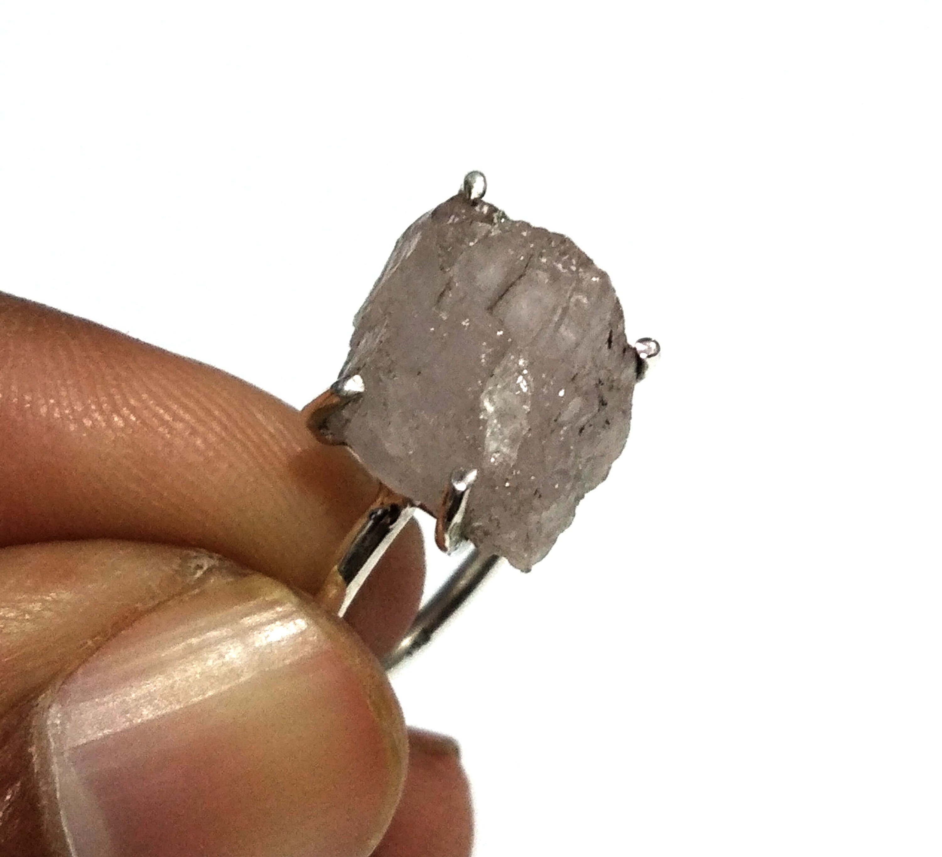 Natural Rough Morganite Gemstone Ring, 925 Solid Sterling Silver Ring, Morganite Stone Size 13x9 mm Handmade Ring, For Gift Wedding Ring