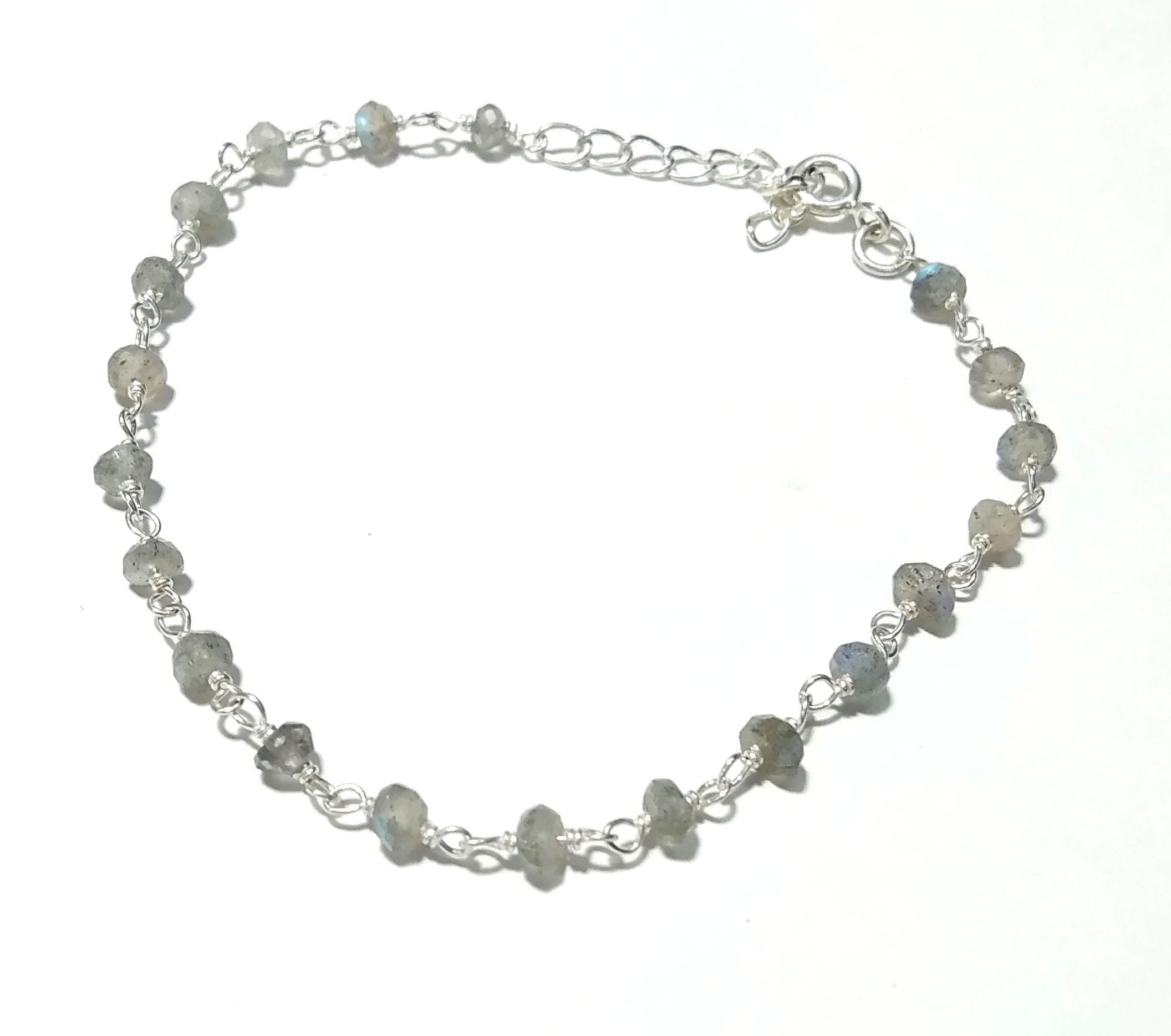 Natural Labradorite Faceted Stone Bracelet, 925 Sterling Silver Jewelry Good Quality Labradorite Bracelet 8 inches Gift For Girls & Women.