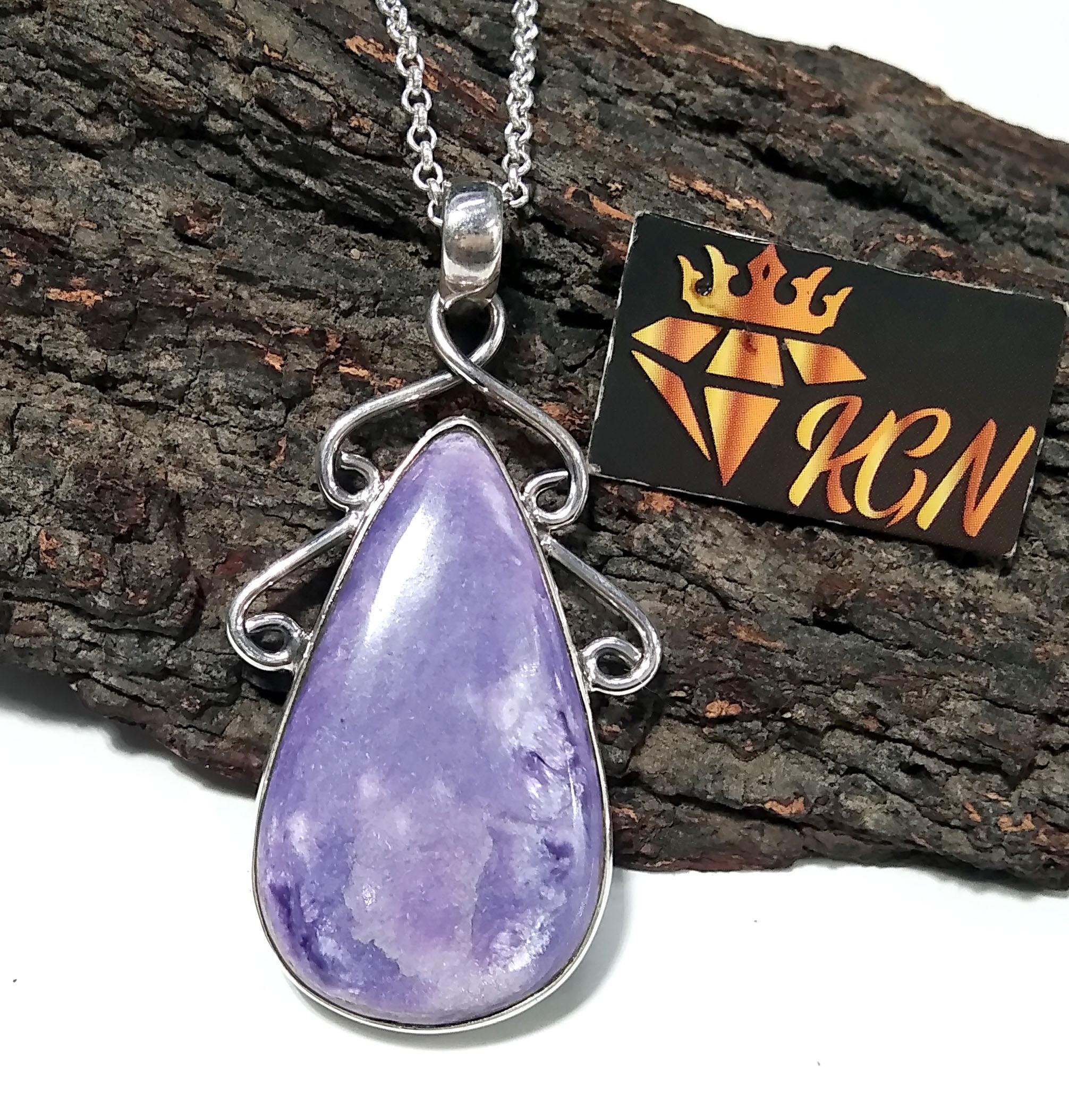 Charoite Gemstone Pendant, Solid 925 Sterling Silver Chain Pendant, Good Purple Color Charoite Handmade Pendant, Gift Birthstone Pendant