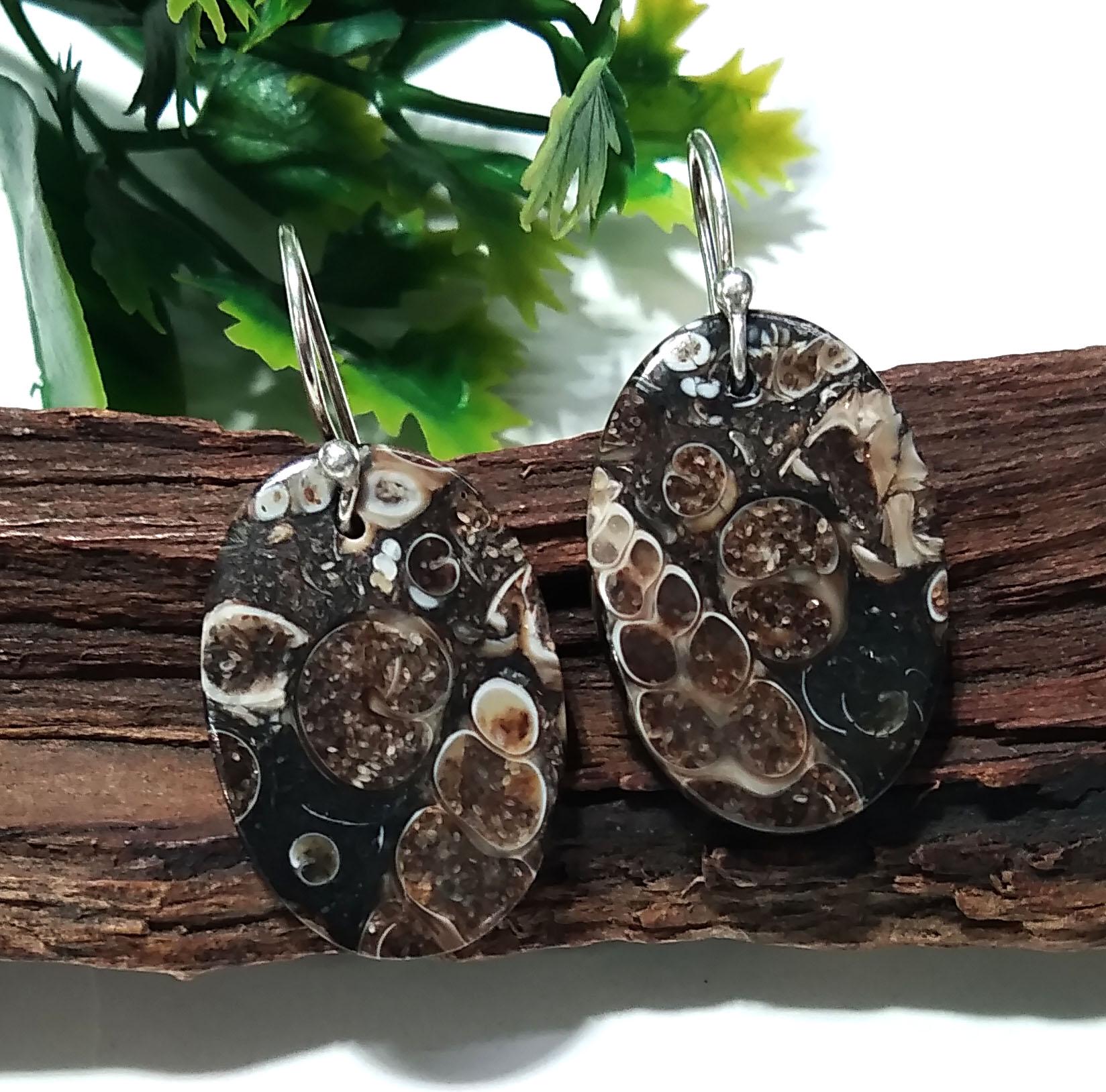 Natural Turritella Jasper Gemstone Earring, 925 Stirling Silver Earring, Very Beautiful Turritella Jasper Earring, For Girls/Women Earring