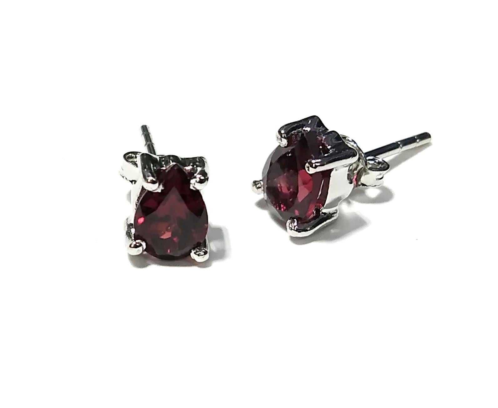 Natural Red Garnet Stud Earrings, 925 Starling Silver Earring Jewelry, Red Garnet Gemstone Pear Shape Stone Size 7x5mm Gift For Her
