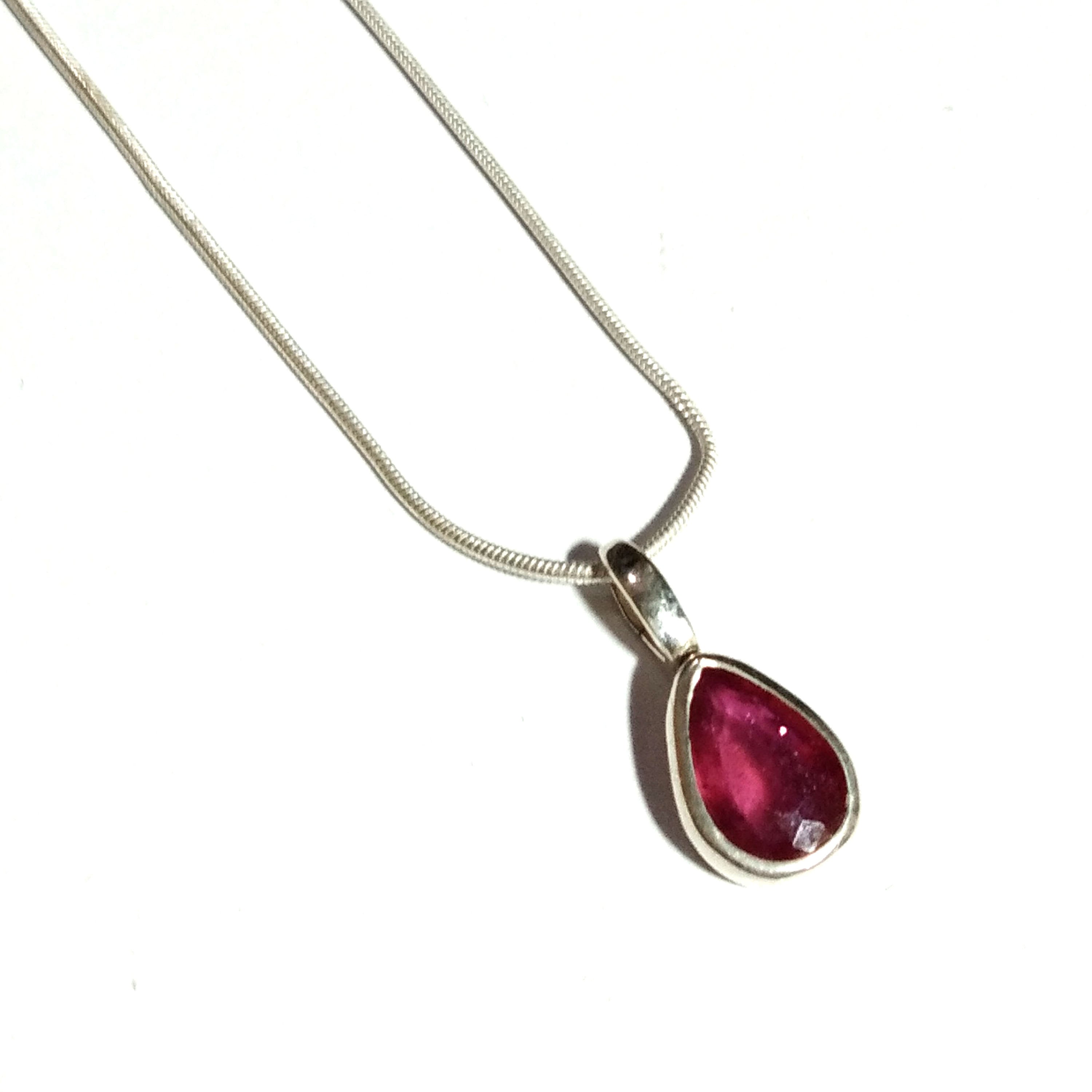 Natural Red Ruby Faceted Stone Pendant Necklace Chain, 925 Solid Sterling Silver Chain Pendant Necklace, For Gift Chain Pendant