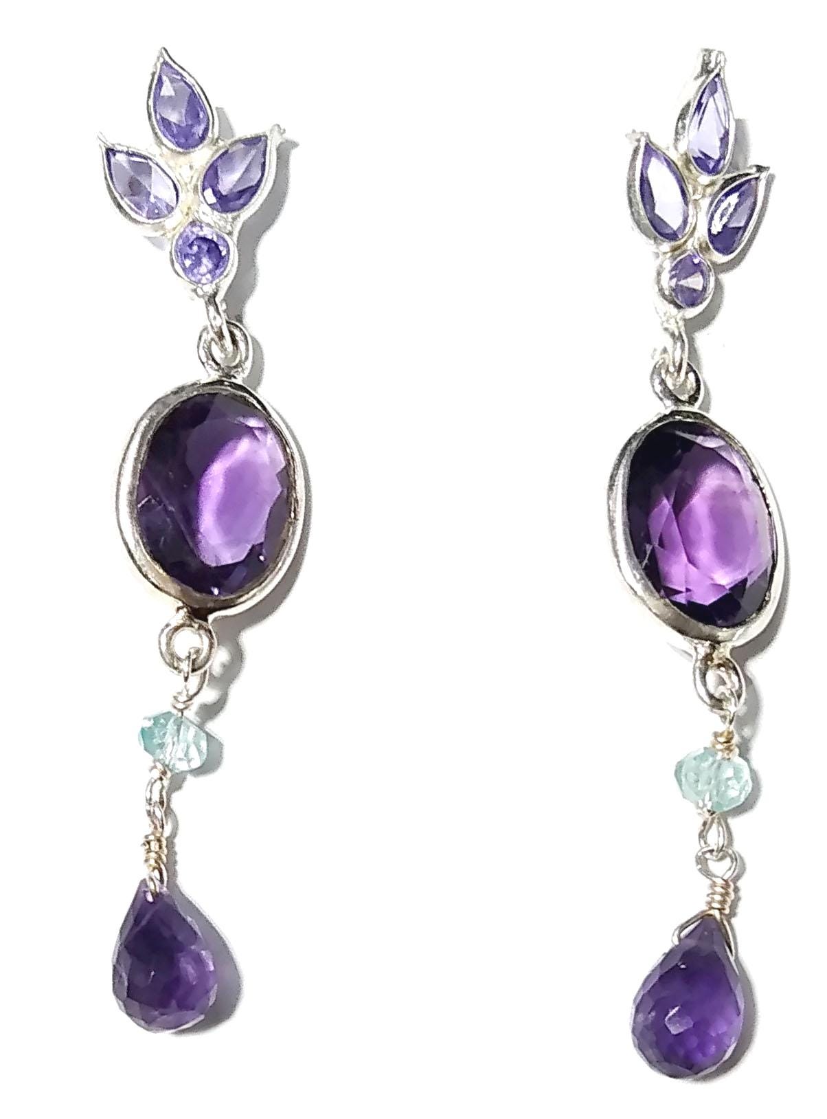 Natural Purple Amethyst, Tanzanite Earrings, 925 Starling Silver Earring, Amethyst Stone Handmade Earring, Gift Women Bridesmaid Earring