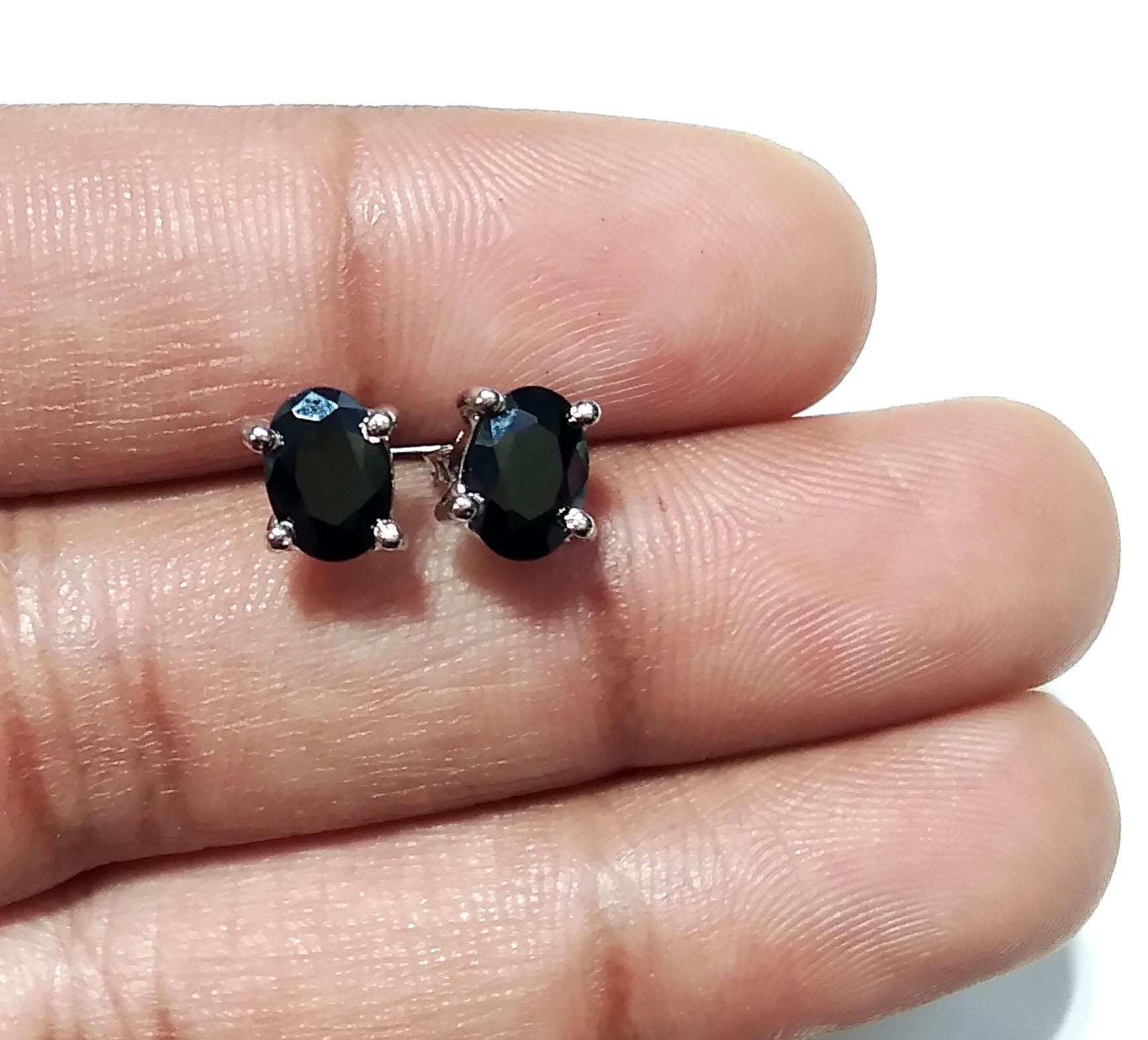 Natural Black Spinel Stud Earrings, 925 Sterling Silver Stud, Amazing Black Spinel Oval Shape Stud, Handmade Studs Earring, For Girls/Women