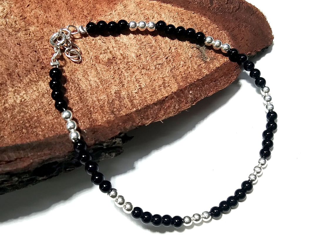 Natural Black Onyx Bracelet, 925 Solid Sterling Silver Bracelet, Gemstone Bracelet, For Women-Adjustable Bracelet, Silver Bracelet For Women