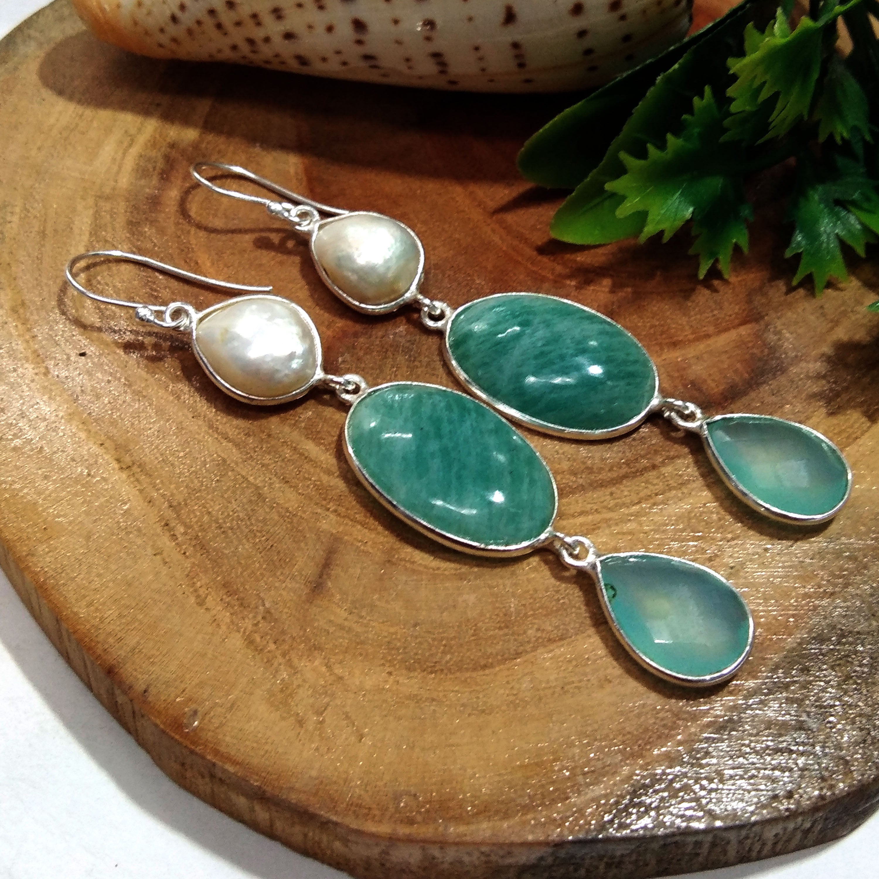 Natural Baroque Pearl, Amazonite Gemstone Earring, 925 Solid Starling Silver Earring, Handmade Silver Jewelry Stone Earring, Gift Wedding