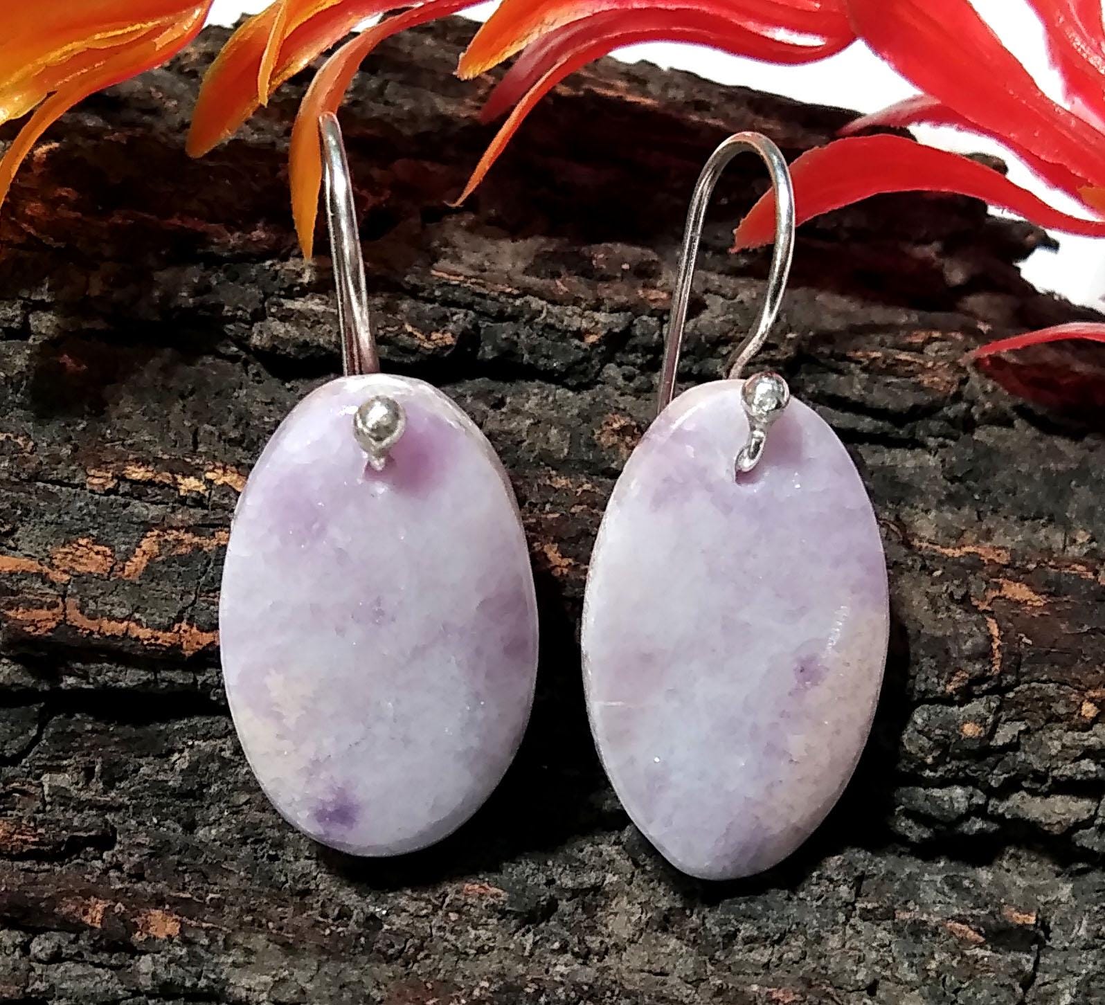 Lepidolite Earrings, 925 Silver Earring, Purple Lepidolite Stone Jewelry, Handmade Earring For Girls & Women Gift Jewelry, Crystal Earrings