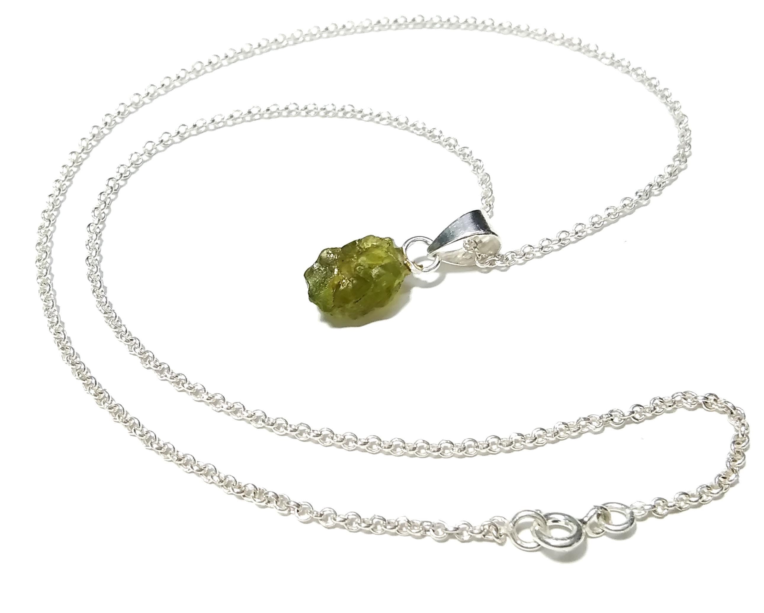 Natural Peridot Rough Gemstone Pendant Chain Necklace, 925 Silver Pendant Necklace, Handmade Pendant, Girls & Women Pendant, Wedding Gift