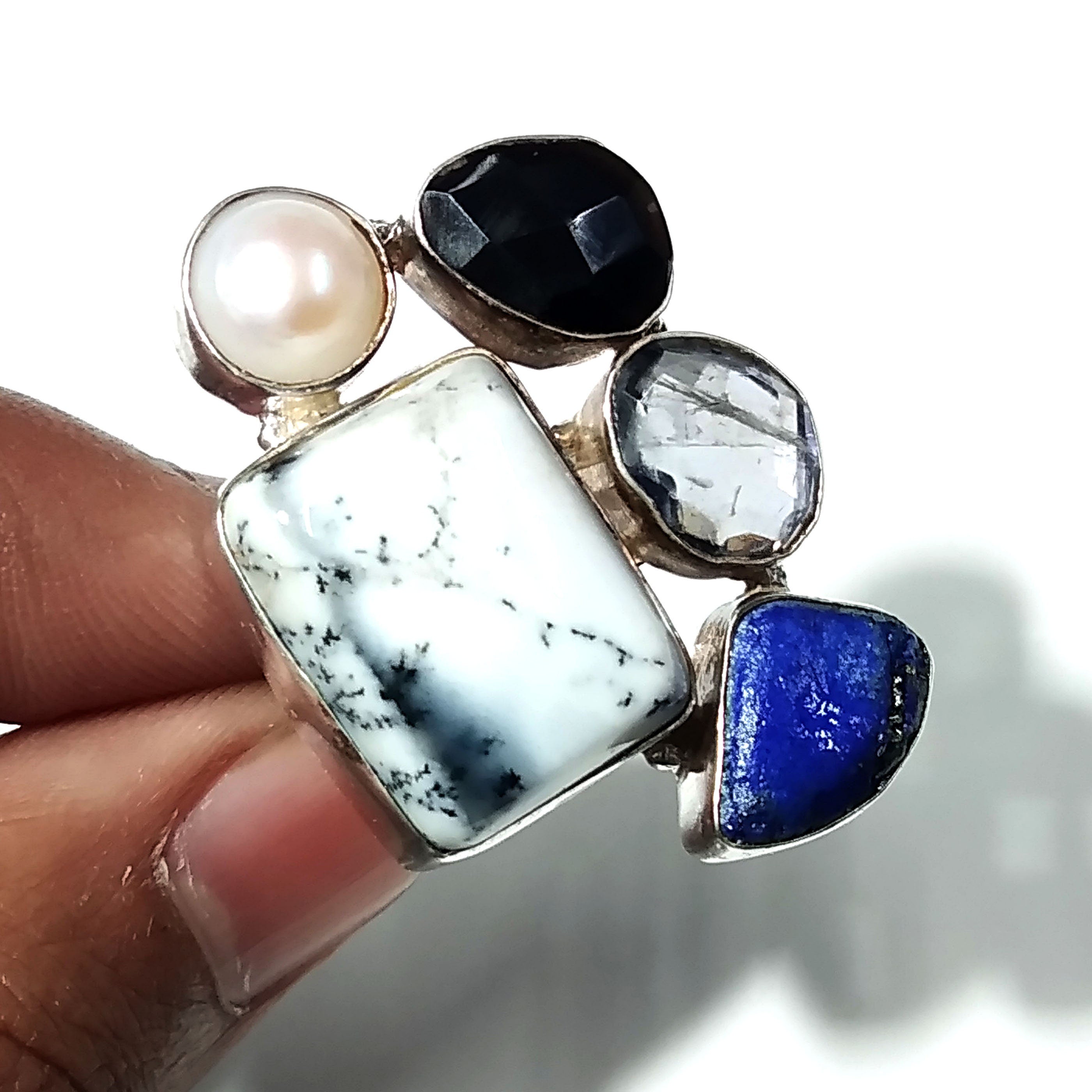 925 Starling Silver Rings, With All Natural Gemstone Rings, Beautiful Nice Multi Stone Ring, Handmade Gemstone Ring, For Girls & Women Ring.