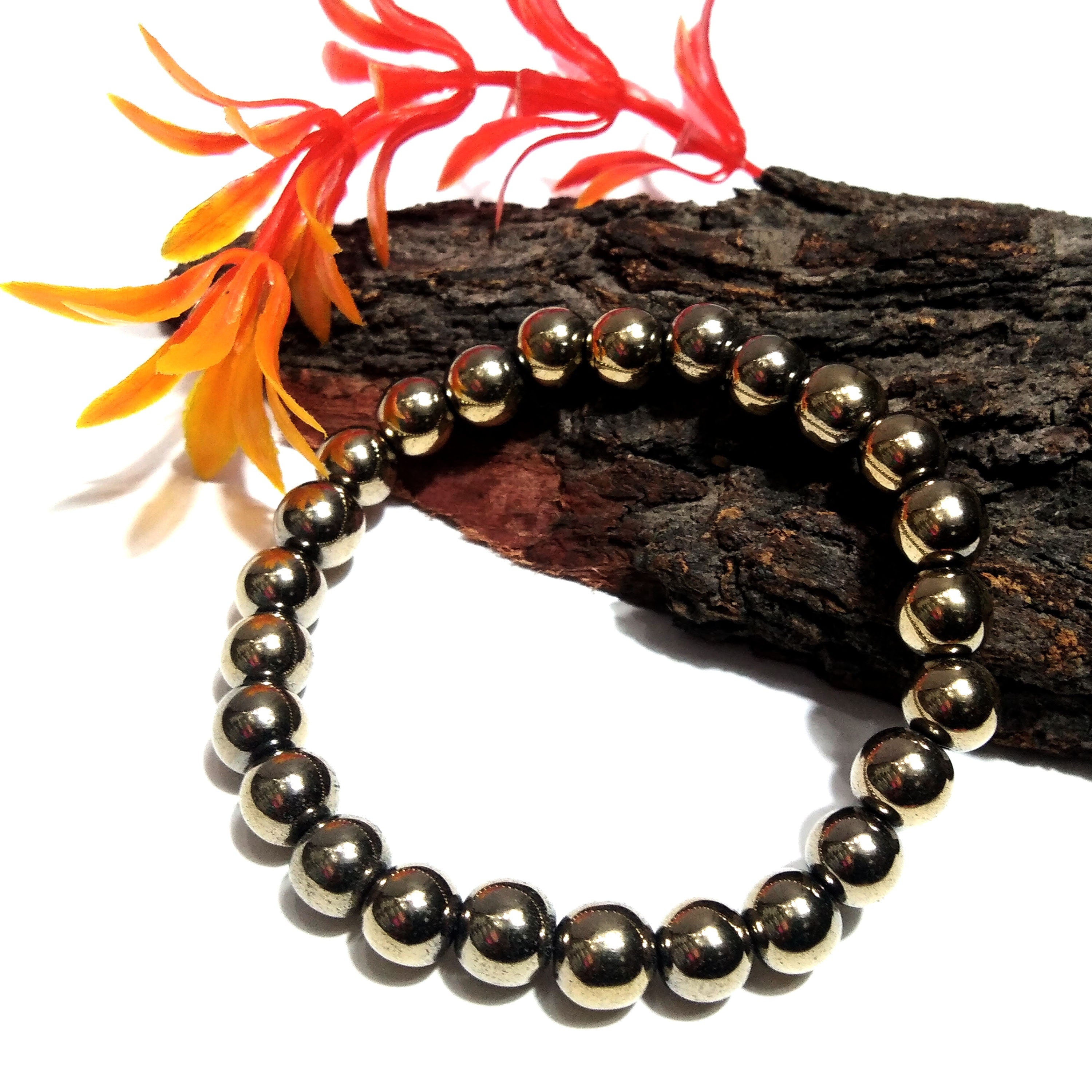 Natural Gold Pyrite Beaded Bracelet, Amazing Pyrite Beads Size 8mm Round Bracelet, Stretch Bracelet, Gift For Men/Women, Friendship Bracelet