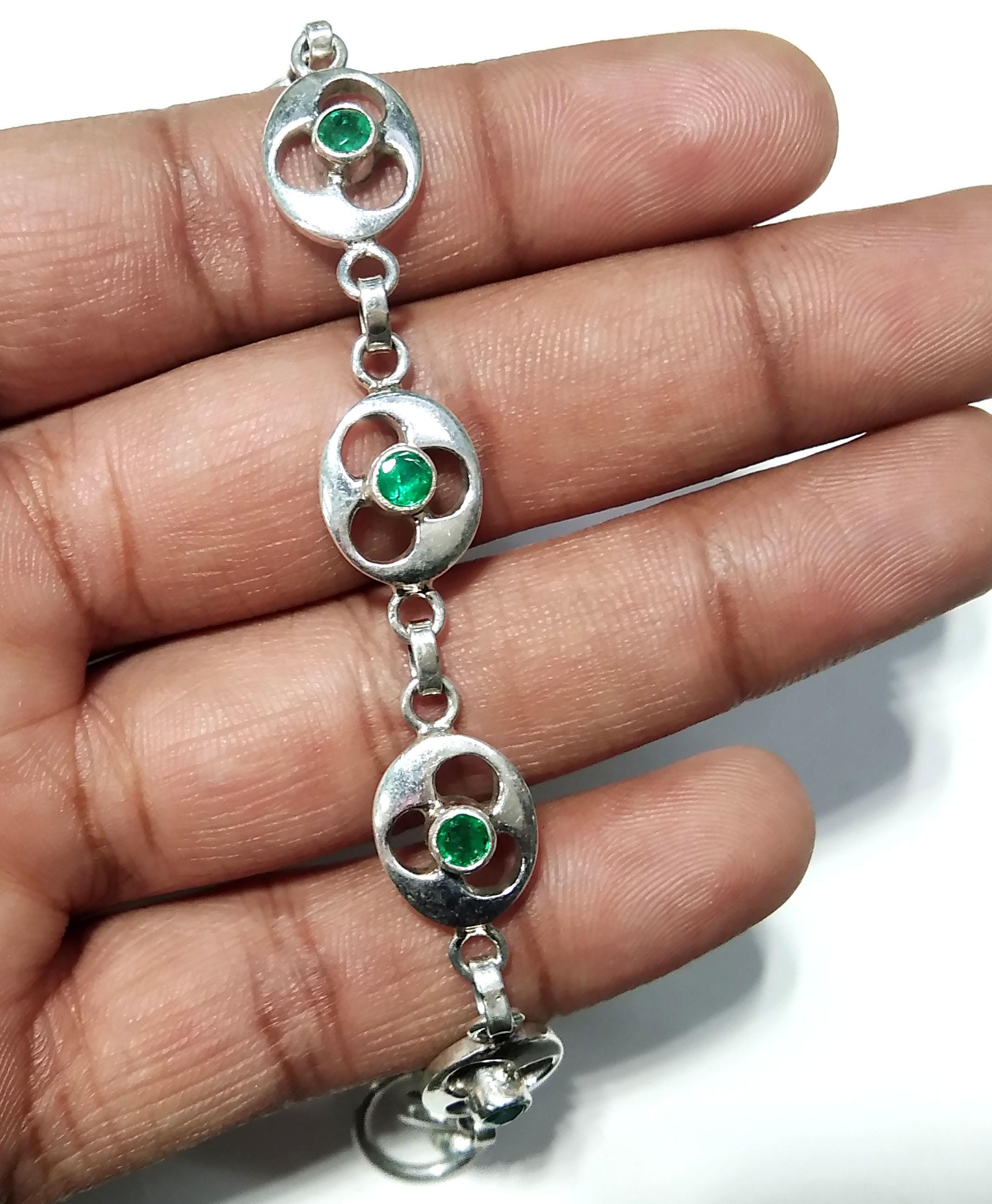Natural Emerald Gemstone Bracelet, Good Quality Gemstone Bracelet, 925 Sterling Silver Jewelry, Handmade Bracelet, Gift For Girls & Women.
