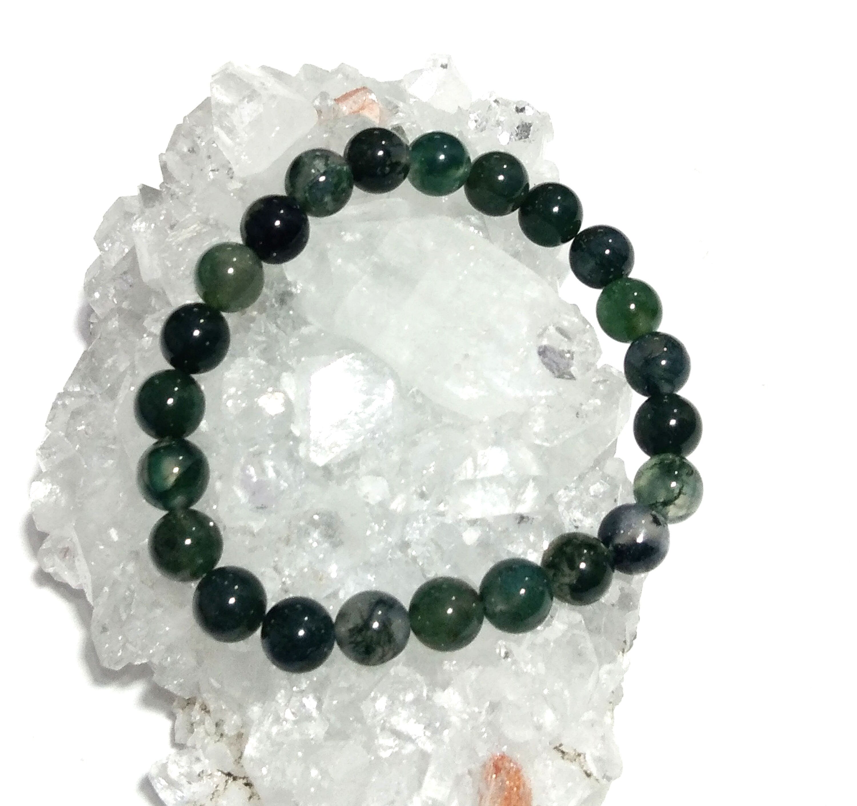 Moss Agate Bracelet Beads Stone, Natural Moss Agate Healing Handmade for Men & Women Round Bracelet Size 8x8mm Gift Easter day Bracelet