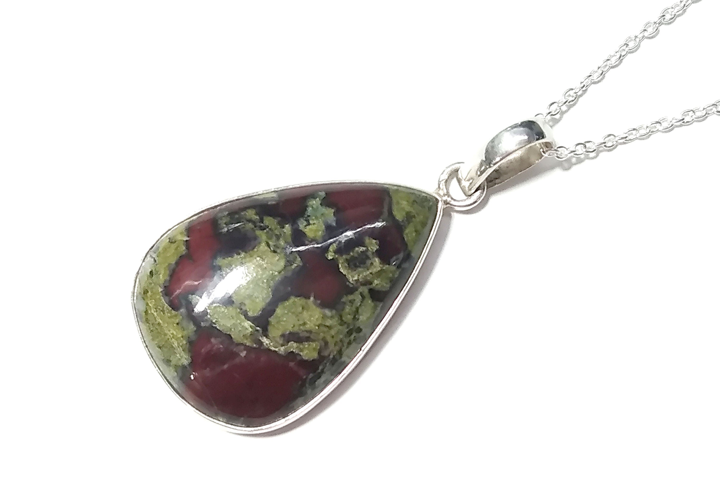 Natural Dragon Blood Jasper Pendant, Solid 925 Sterling Silver, Handmade Jewelry Dragon Blood Jasper Chain Necklace, Gift For Girls & Women.